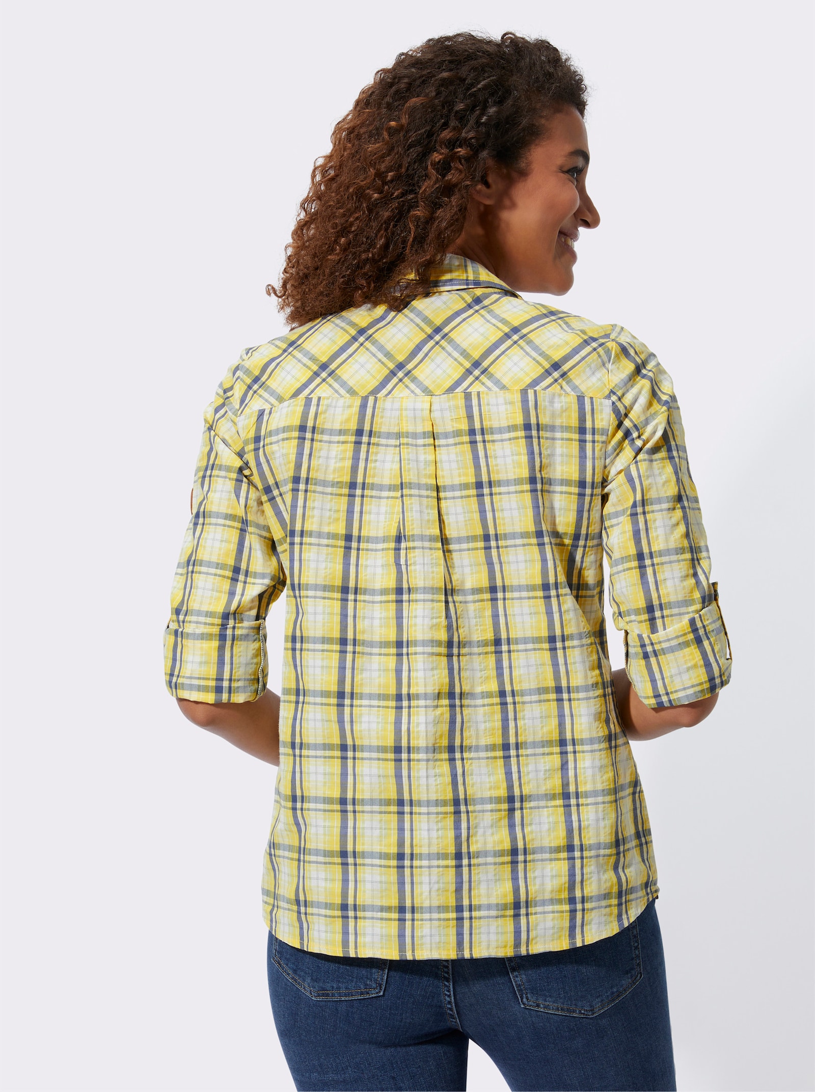 Karobluse mit aufgesetzten Brusttaschen - sonnengelb-weiß-kariert