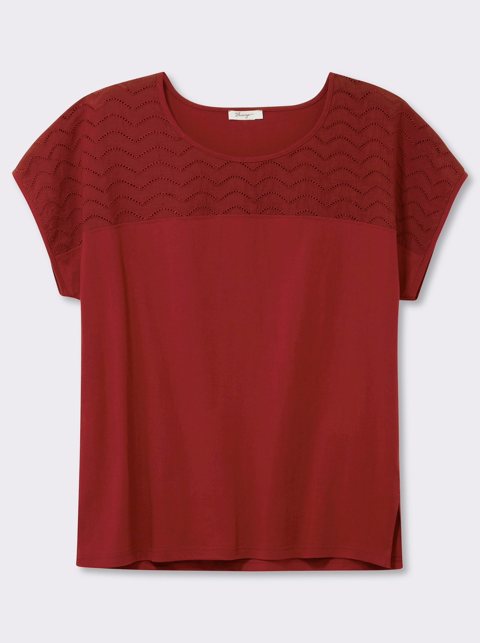 sheego T-Shirt mit Lochspitze - kirsche