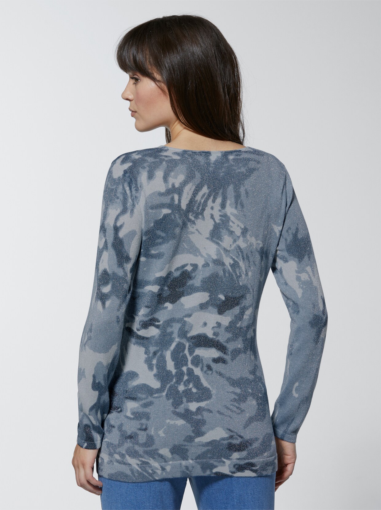 Pullover met ronde hals - blauw geprint