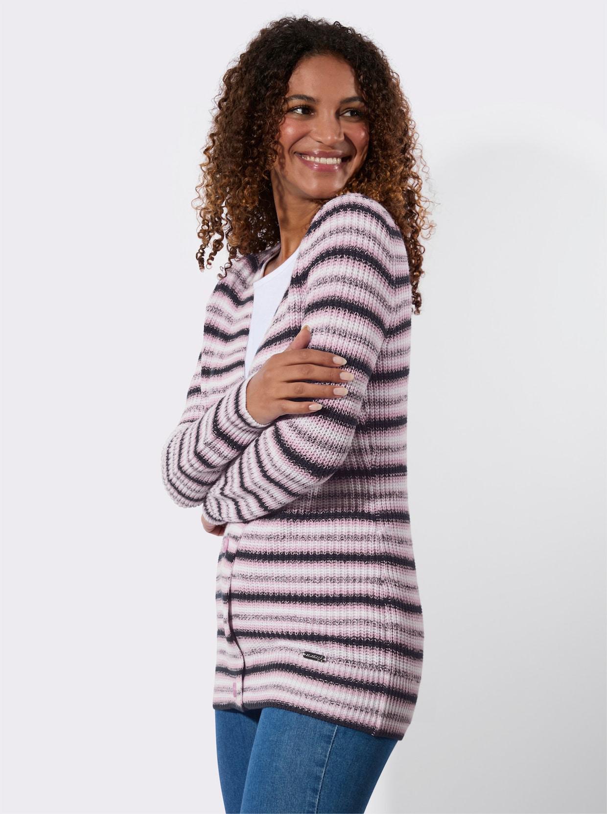 Vest met ribboorden - roze/wit