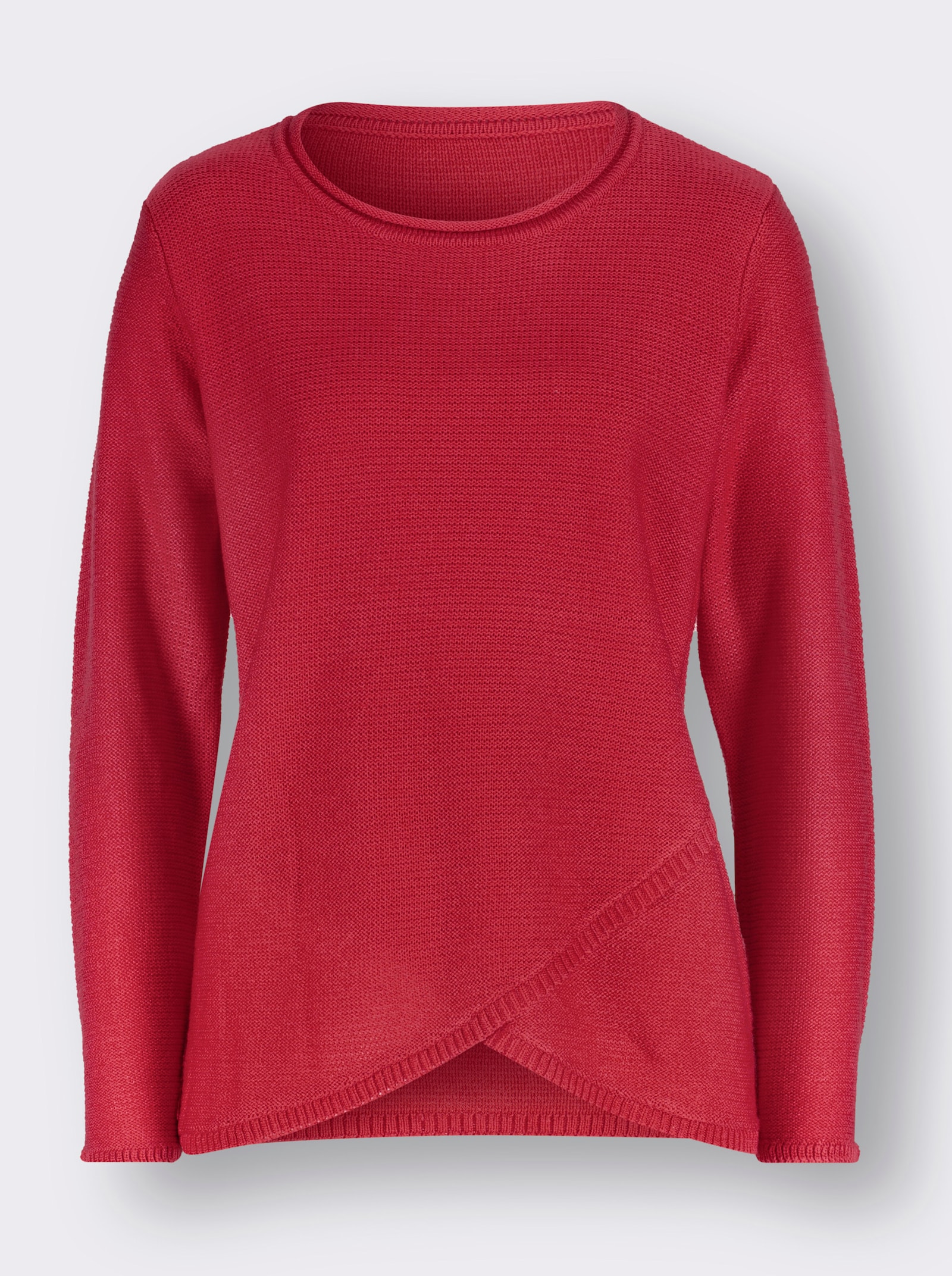 Langarm-Pullover mit asymmetrischem Saum - erdbeere