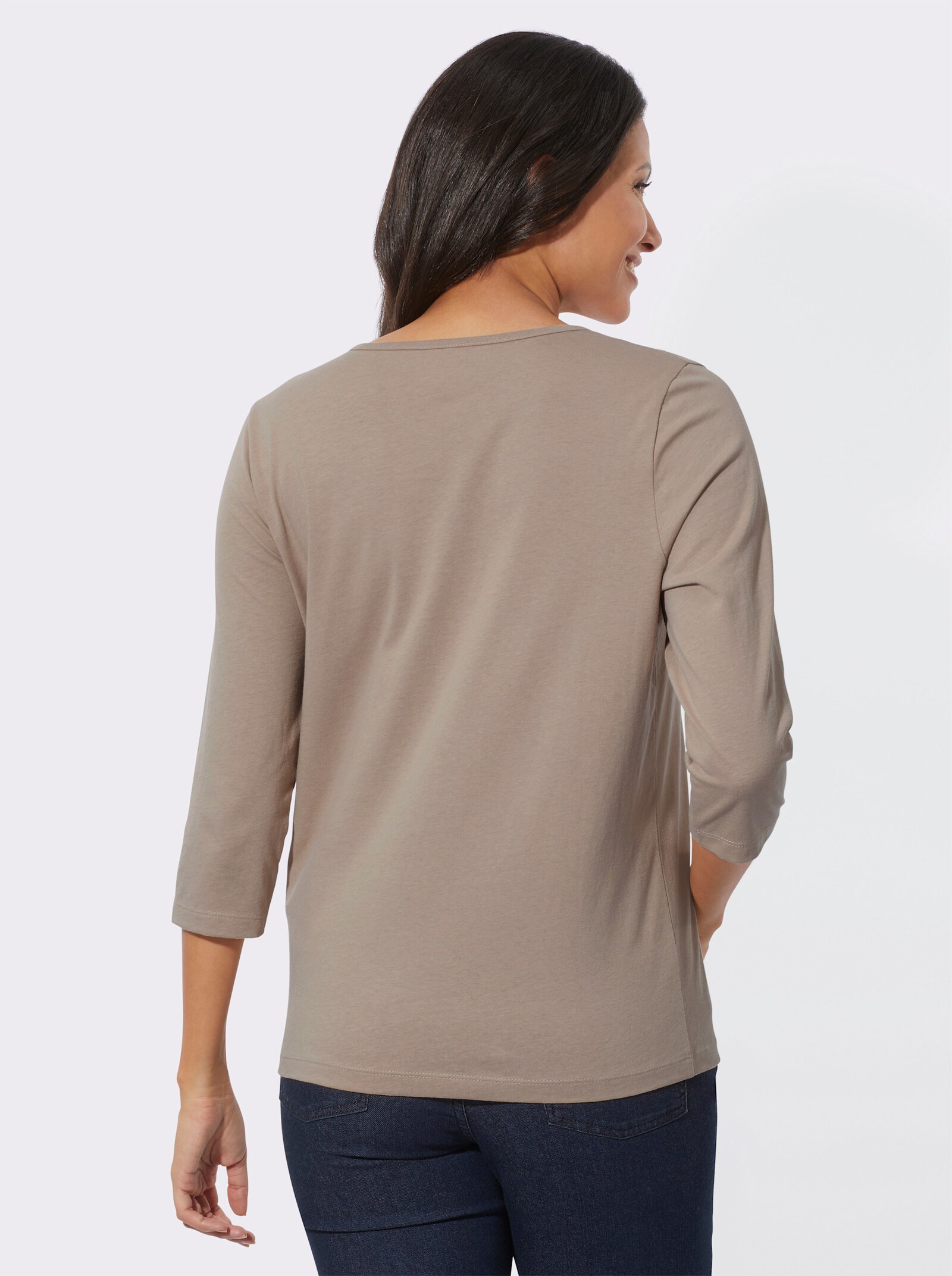 Shirt met 3/4-mouwen en hartmotief - sesam/champagne