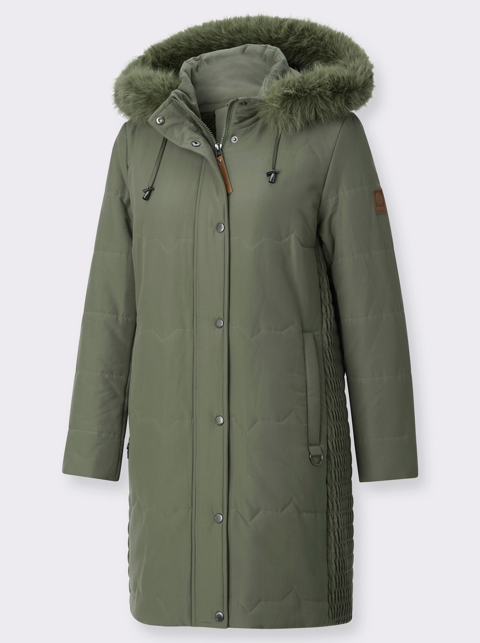 Steppjacke mit Teddy-Fleece-Futter - khaki