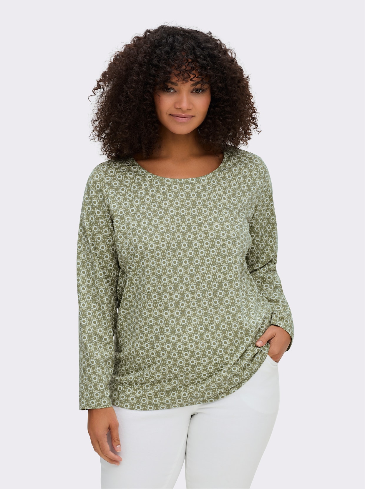 Langarmshirt im Minimal-Dessin - schilf-ecru-bedruckt