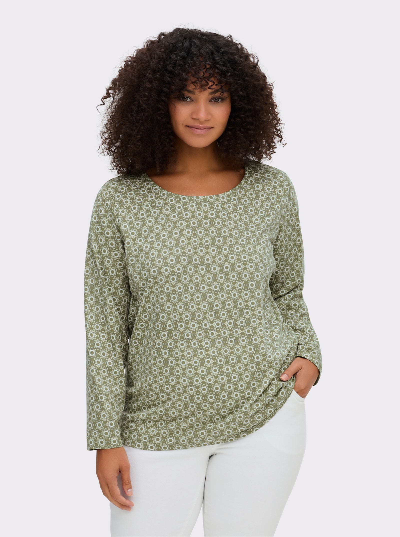 Langarmshirt im Minimal-Dessin - schilf-ecru-bedruckt