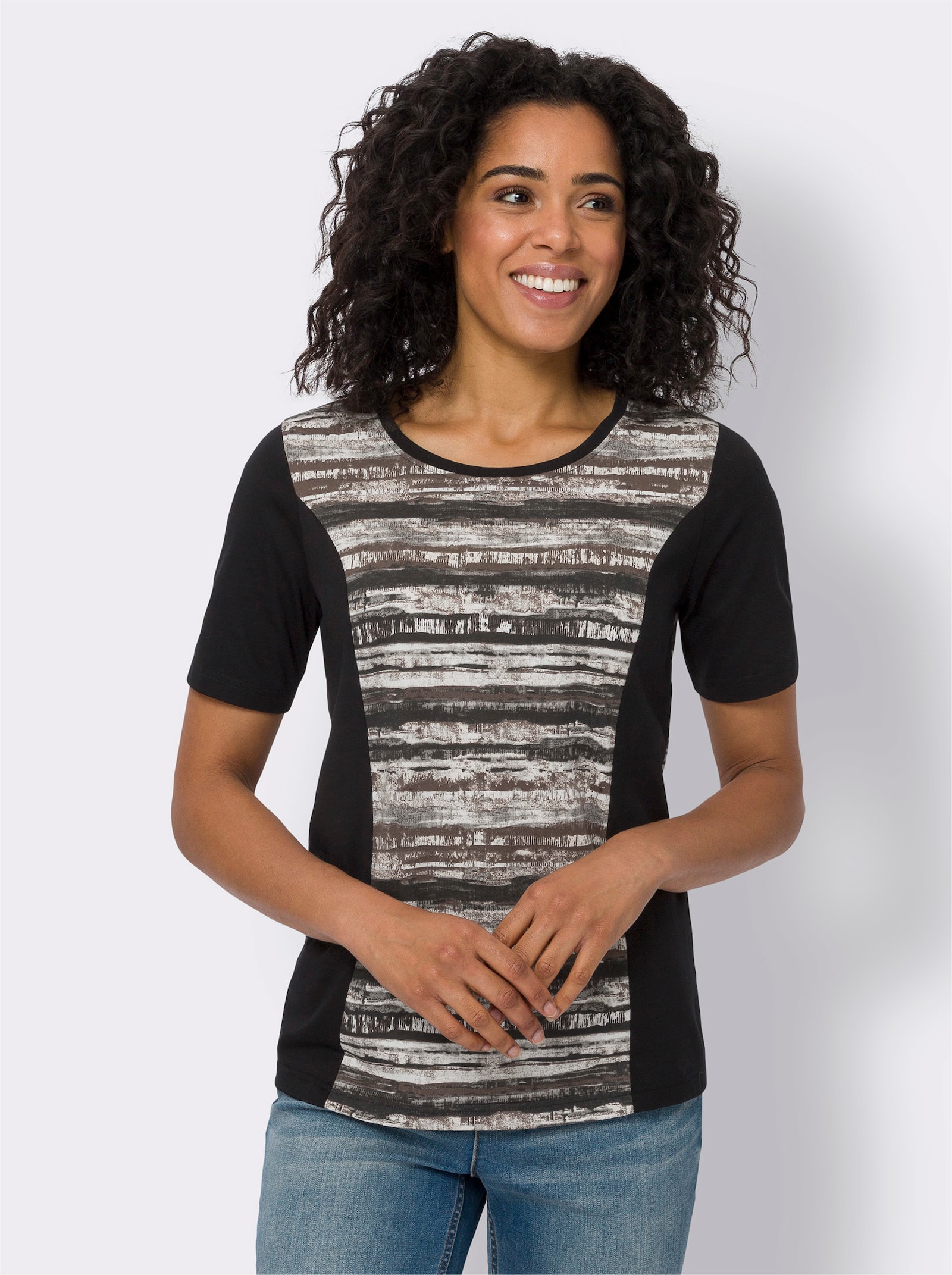 Kurzarmshirt mit Grafik-Druck - schwarz-steingrau-bedruckt