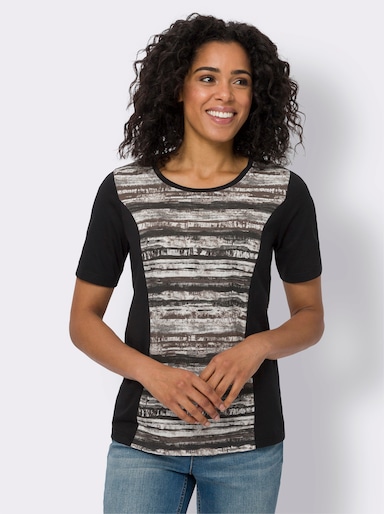 Kurzarmshirt - schwarz-steingrau-bedruckt