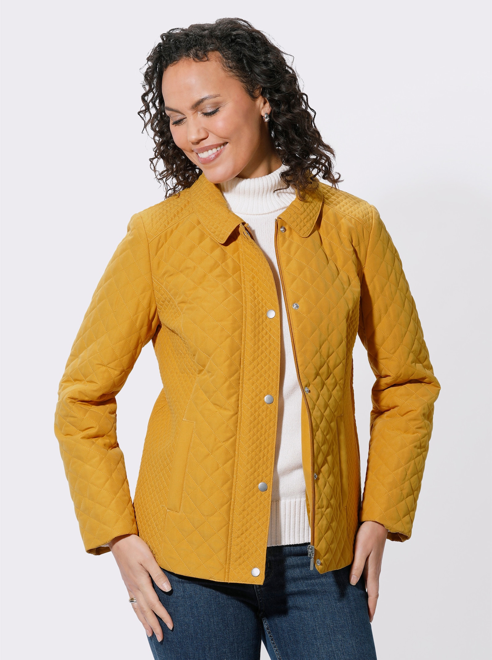 Steppjacke im Rauten-Dessin - ocker