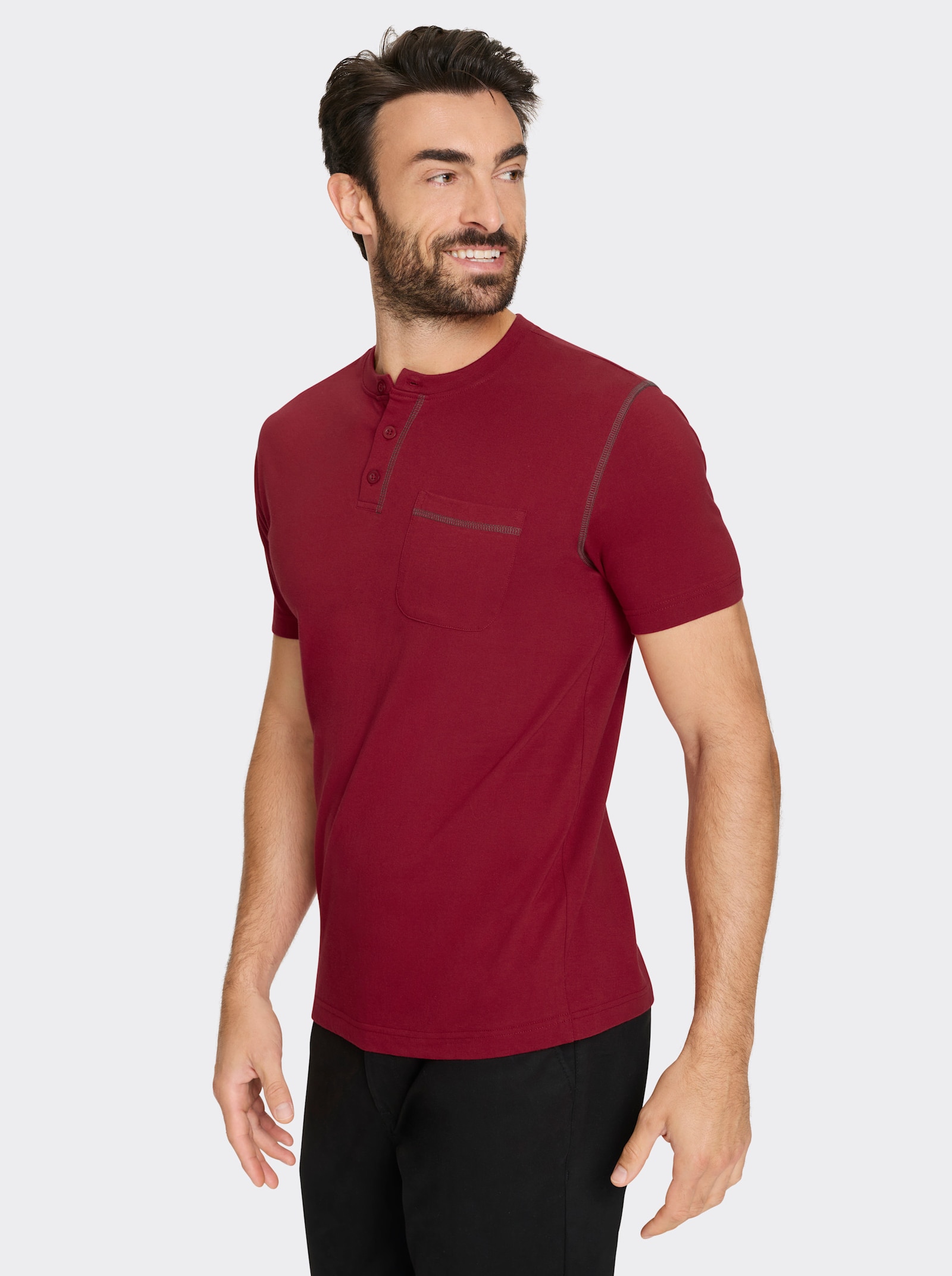 Catamaran Kurzarmshirt mit Henley-Ausschnitt - kirsche