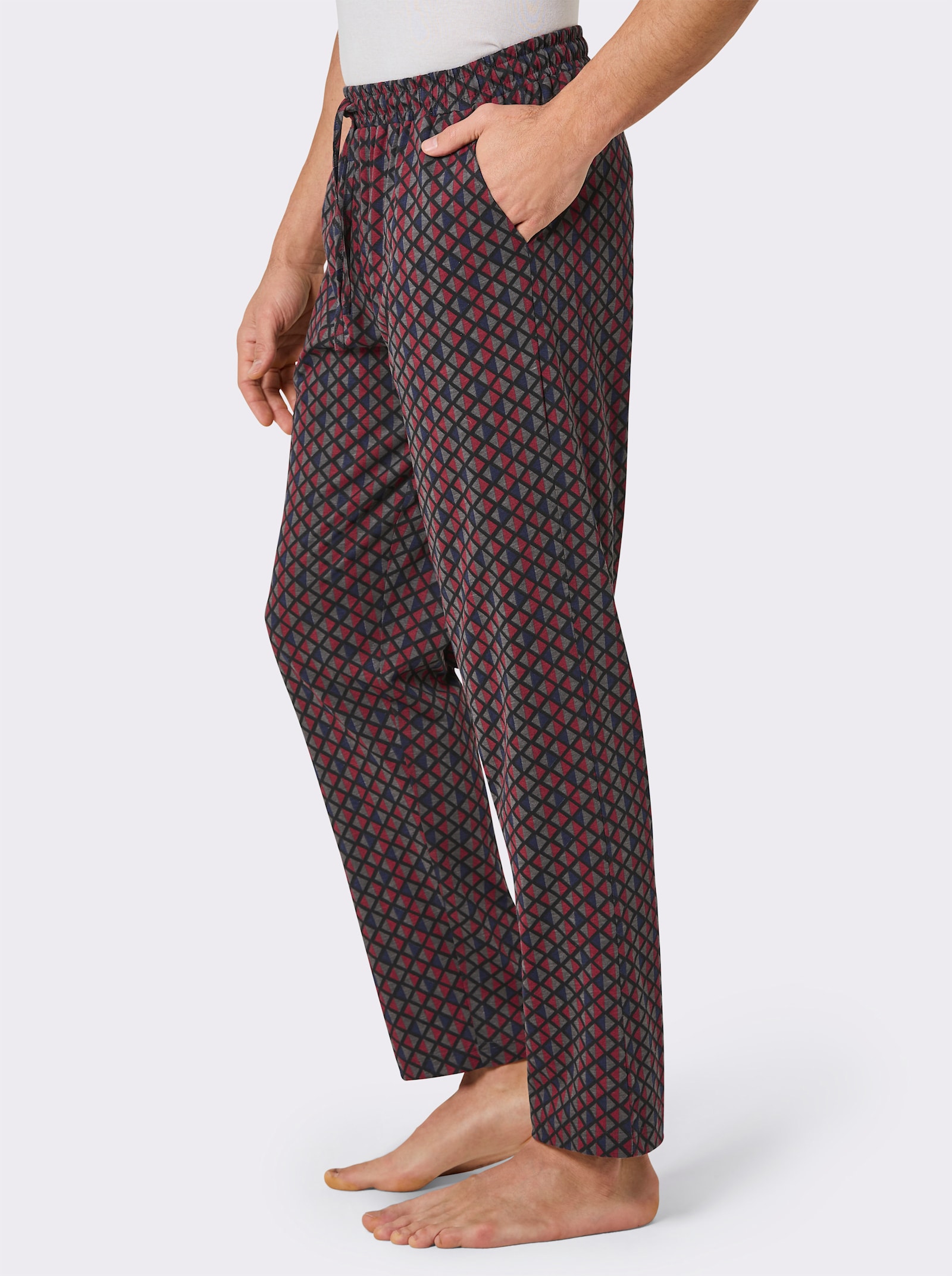 wäschepur men Hose lang - schwarz-dunkelrot-bedruckt
