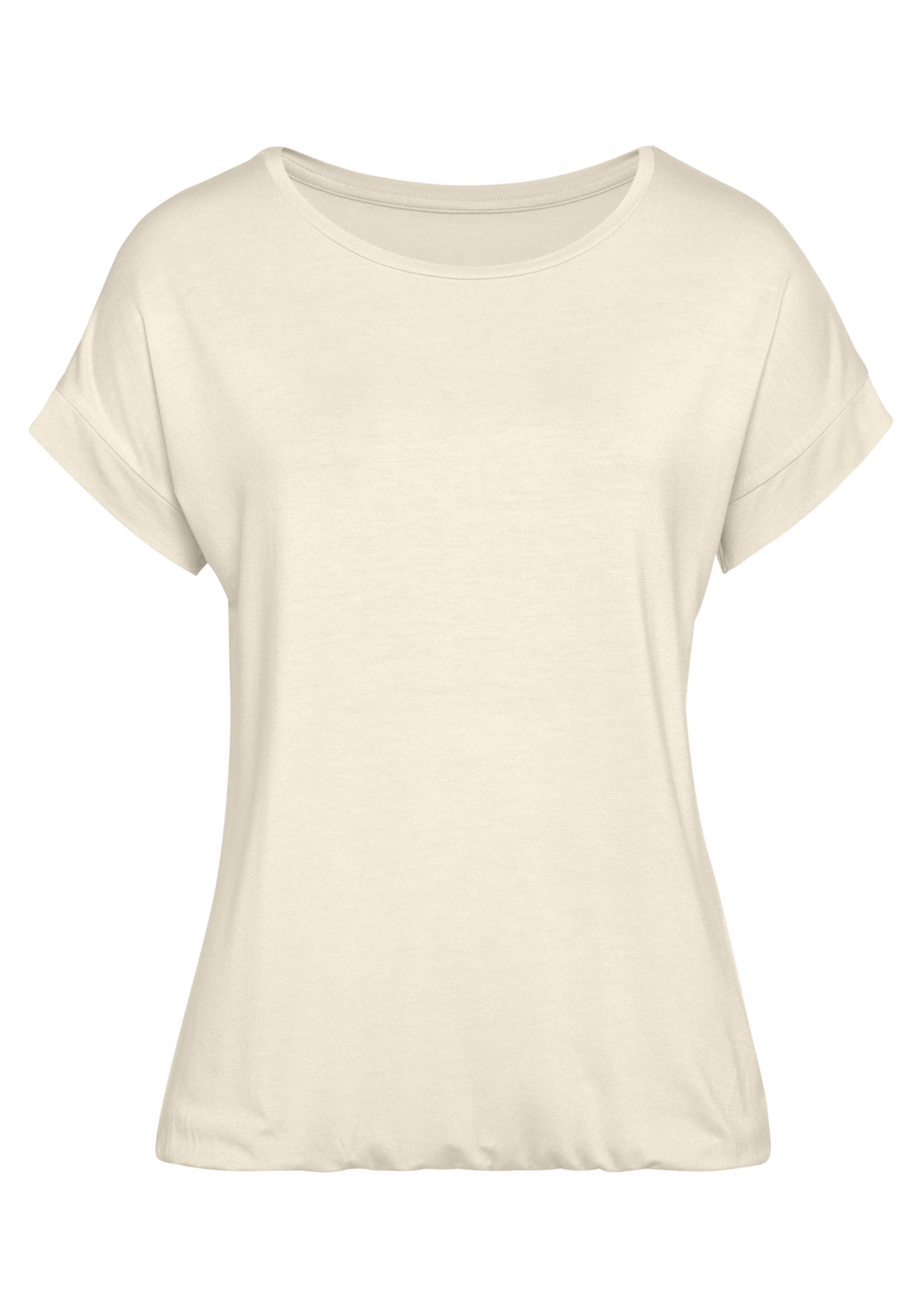 mit Rundhals günstig Kaufen-T-Shirt in beige von Vivance. T-Shirt in beige von Vivance <![CDATA[T-Shirt mit überschnittenen Schultern und breitem Beleg am Ärmelsaum. Rundhalsausschnitt. Gummizug am Saum. Aus 95% Viskose und 5% Elasthan.]]>. 
