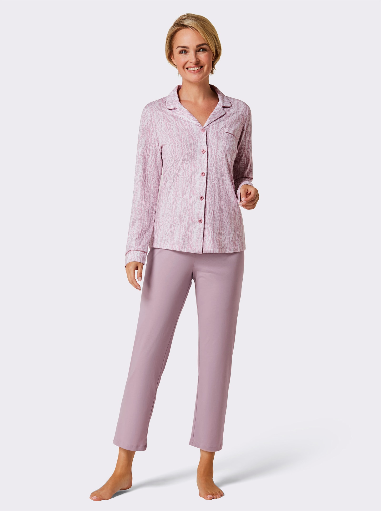 wäschepur Pyjama mit Satinpaspeln - mauve