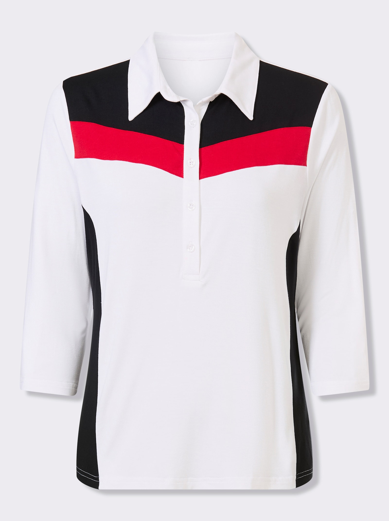  Poloshirt mit seitlichen Kontrast-Einsätzen - weiß-schwarz-gemustert