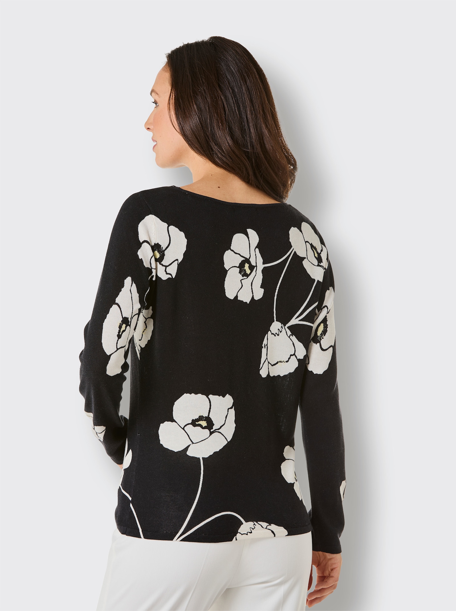 CREATION L PREMIUM Pullover van fijntricot in een mix van zijde en kasjmier - zwart/ecru geprint