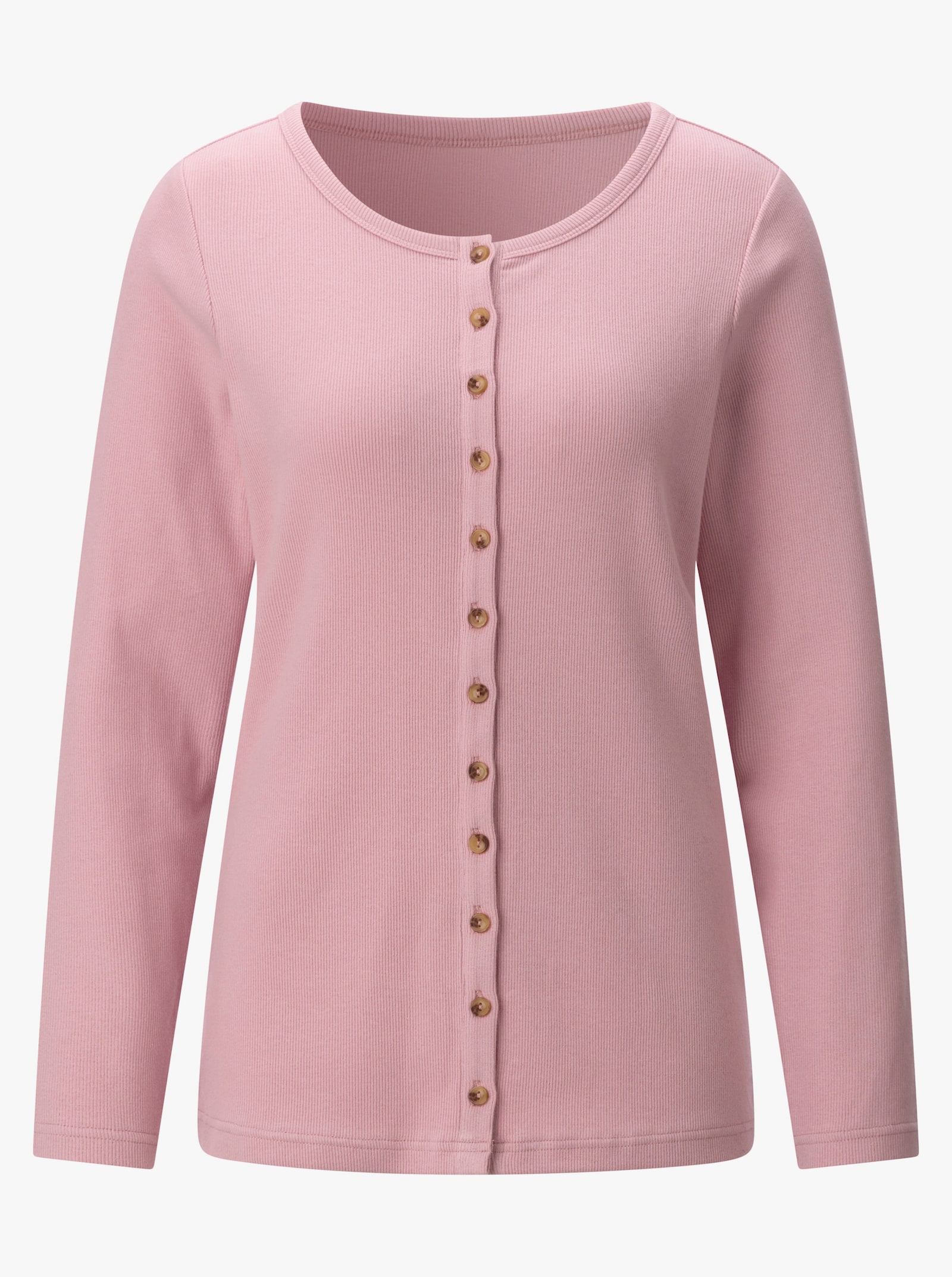  Rippshirt mit dekorativer Knopfleiste - hortensie