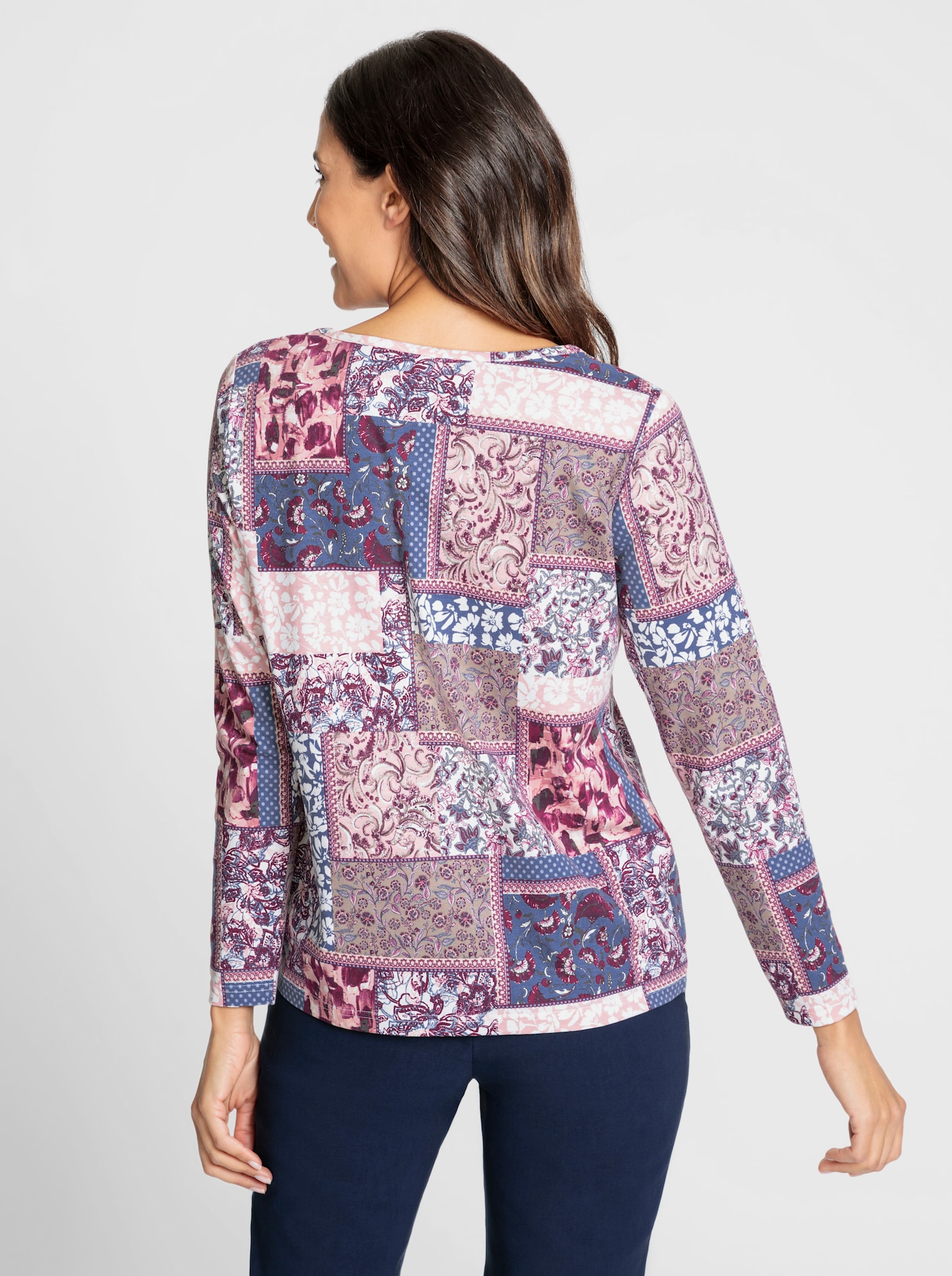 Shirt met print in patchlook - hortensia/duivenblauw bedrukt