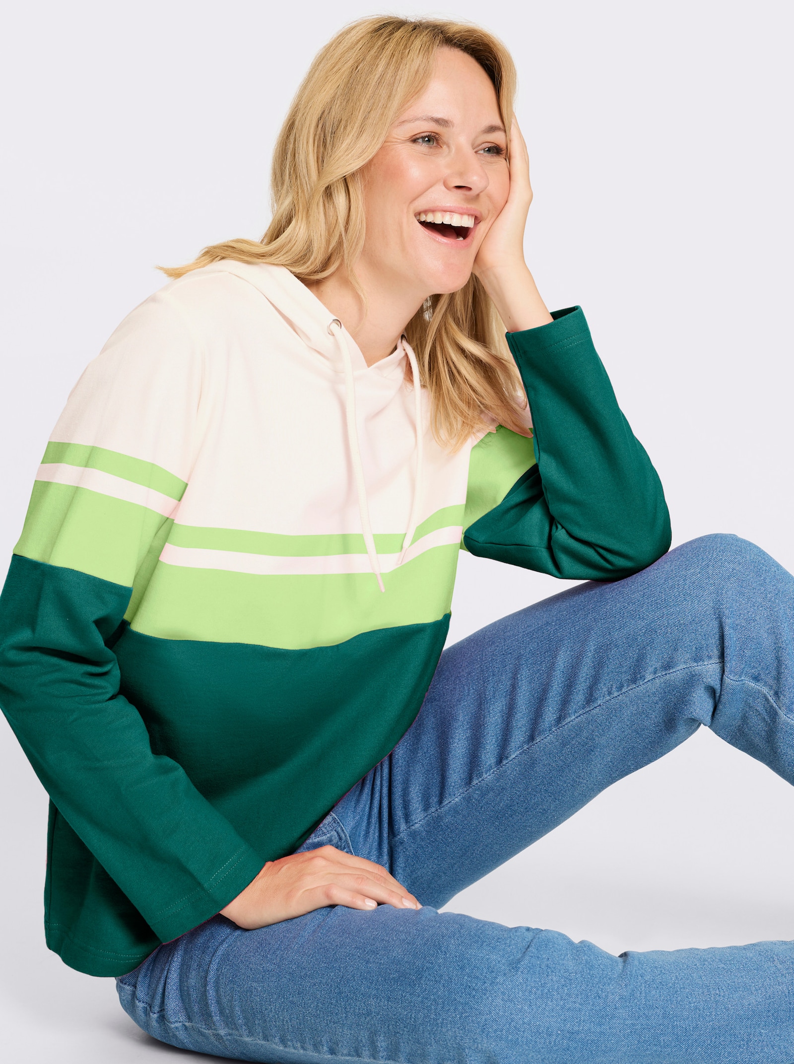 Sweatshirt met colour-blocking-dessin - groen/resedagroen