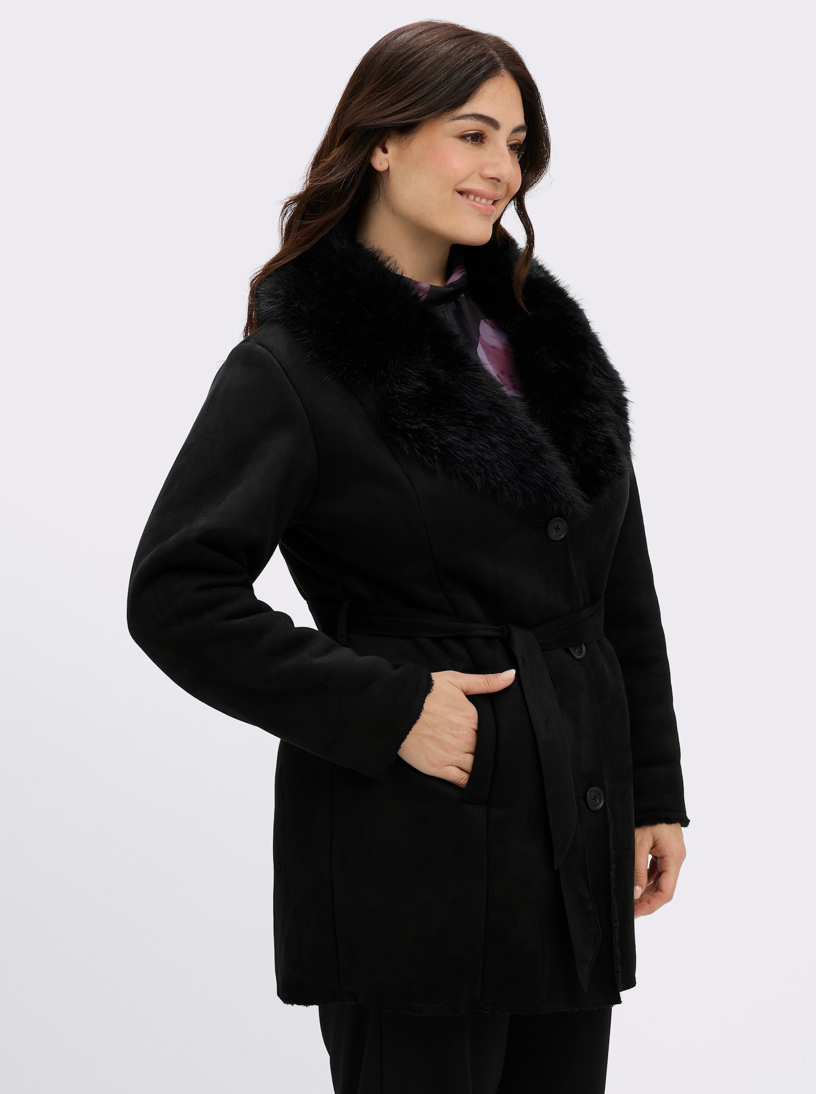 sheego Jacke mit Kunstfellbesatz - schwarz