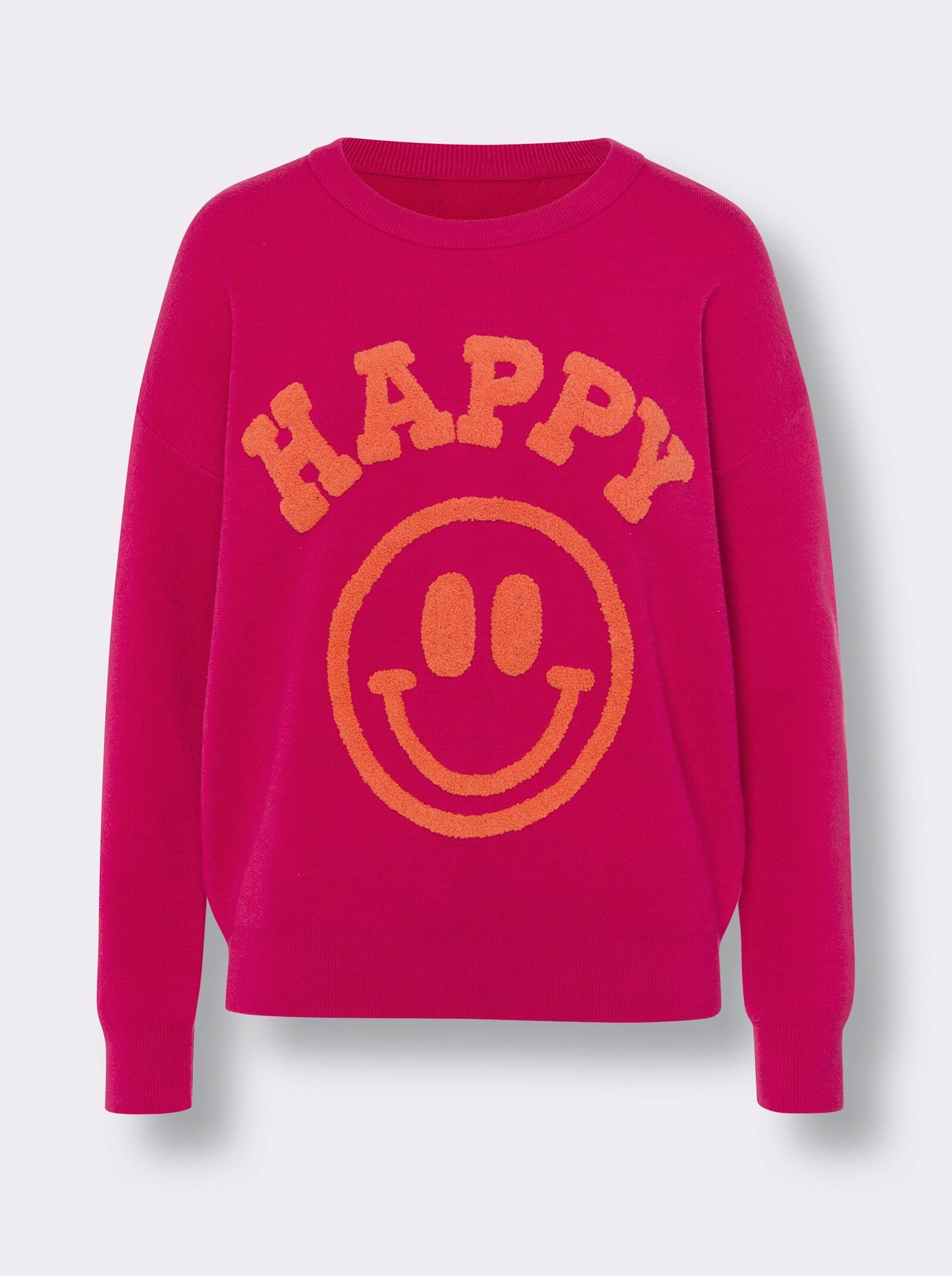 heine Rundhalspullover in Feinstrick-Qualität, mit Smiley-Schriftzug - pink