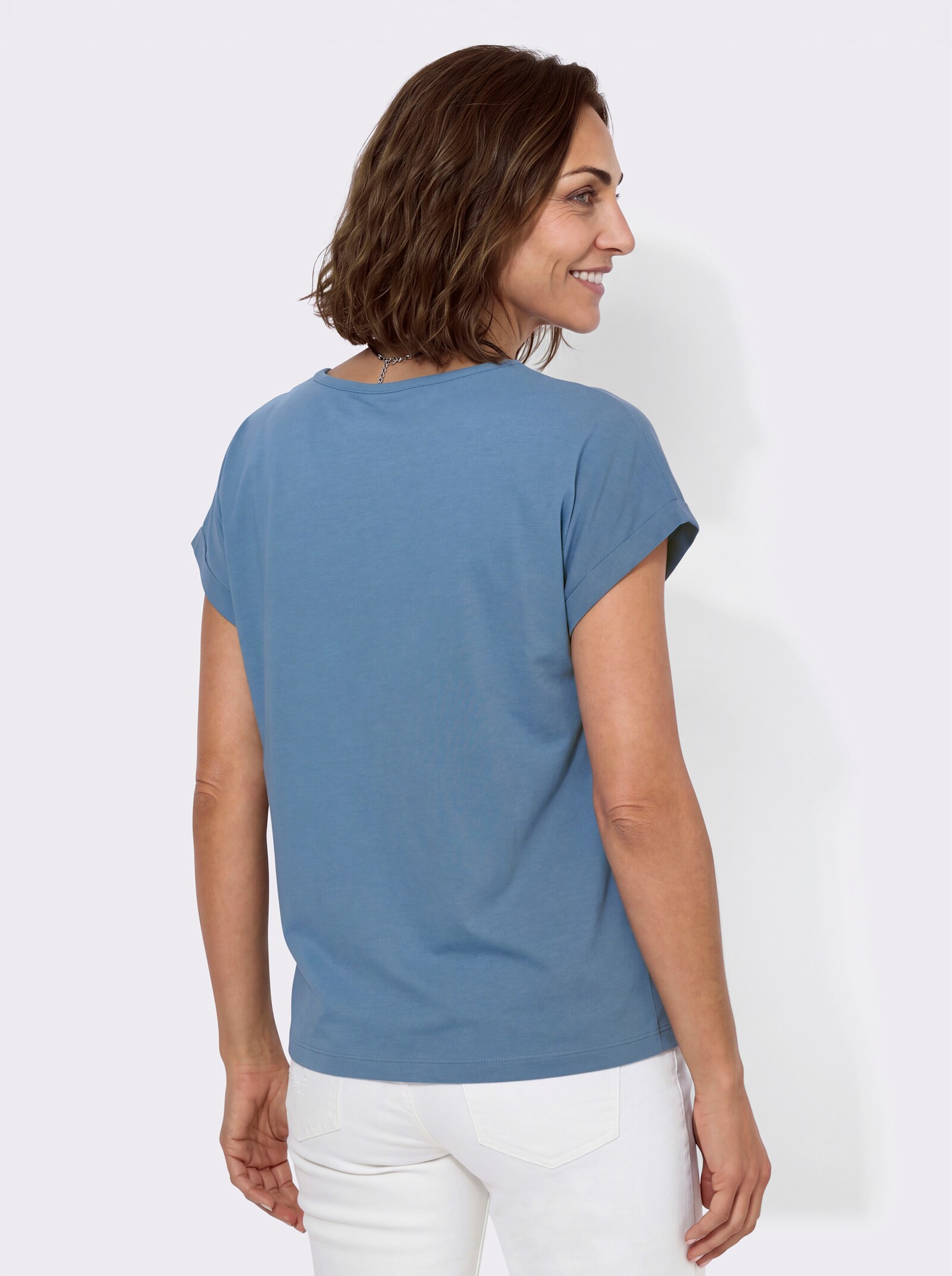 Print-Shirt mit überschnittenen Schultern - mittelblau-marine-bedruckt