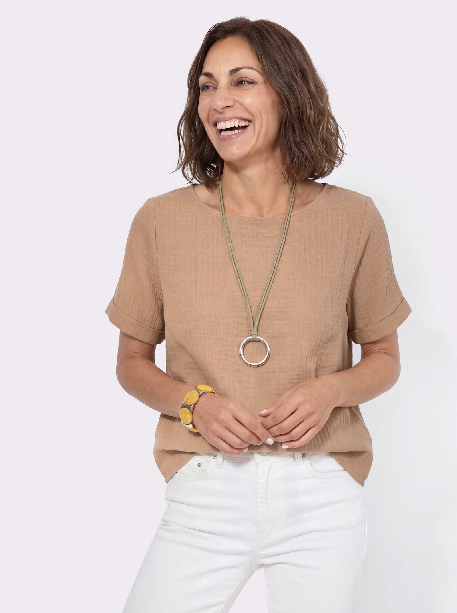 Schlupfbluse im Oversize-Schnitt - camel