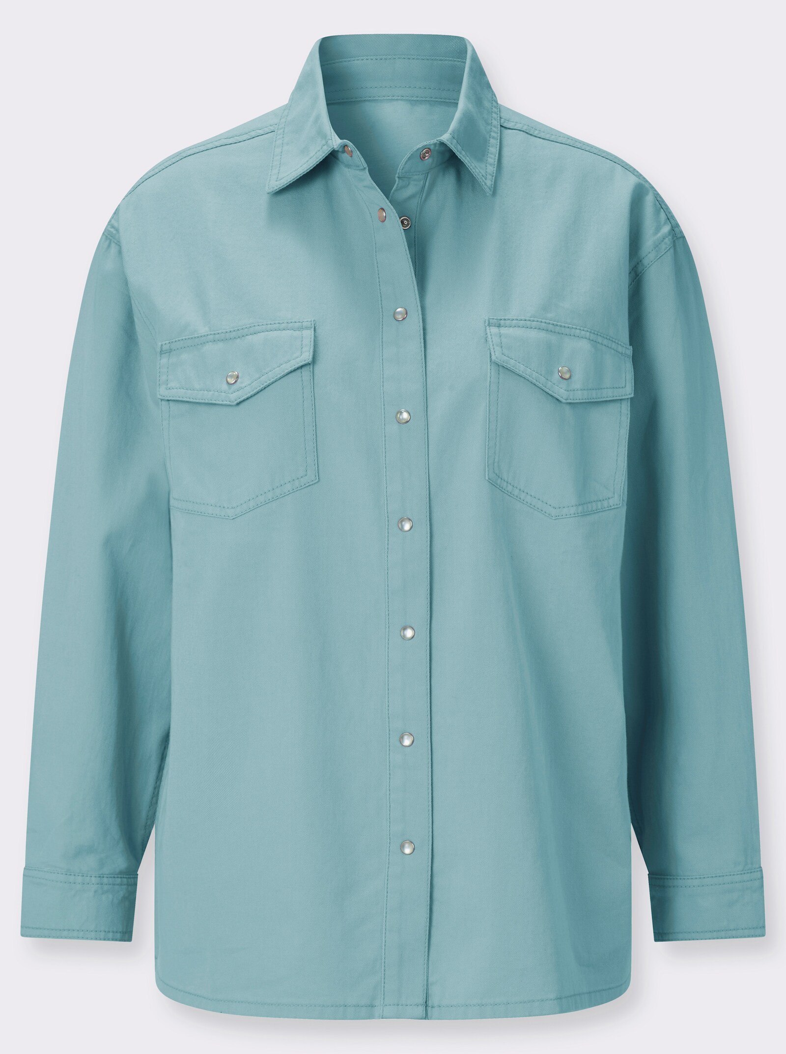 Jeansbluse mit überschnittenen Schultern - salbei