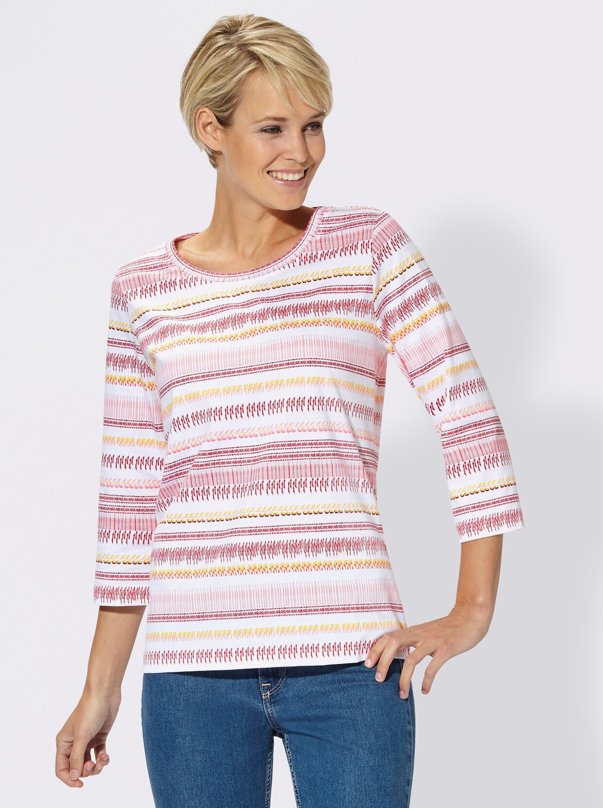 3/4-Arm-Shirt - weiß-rot-gemustert