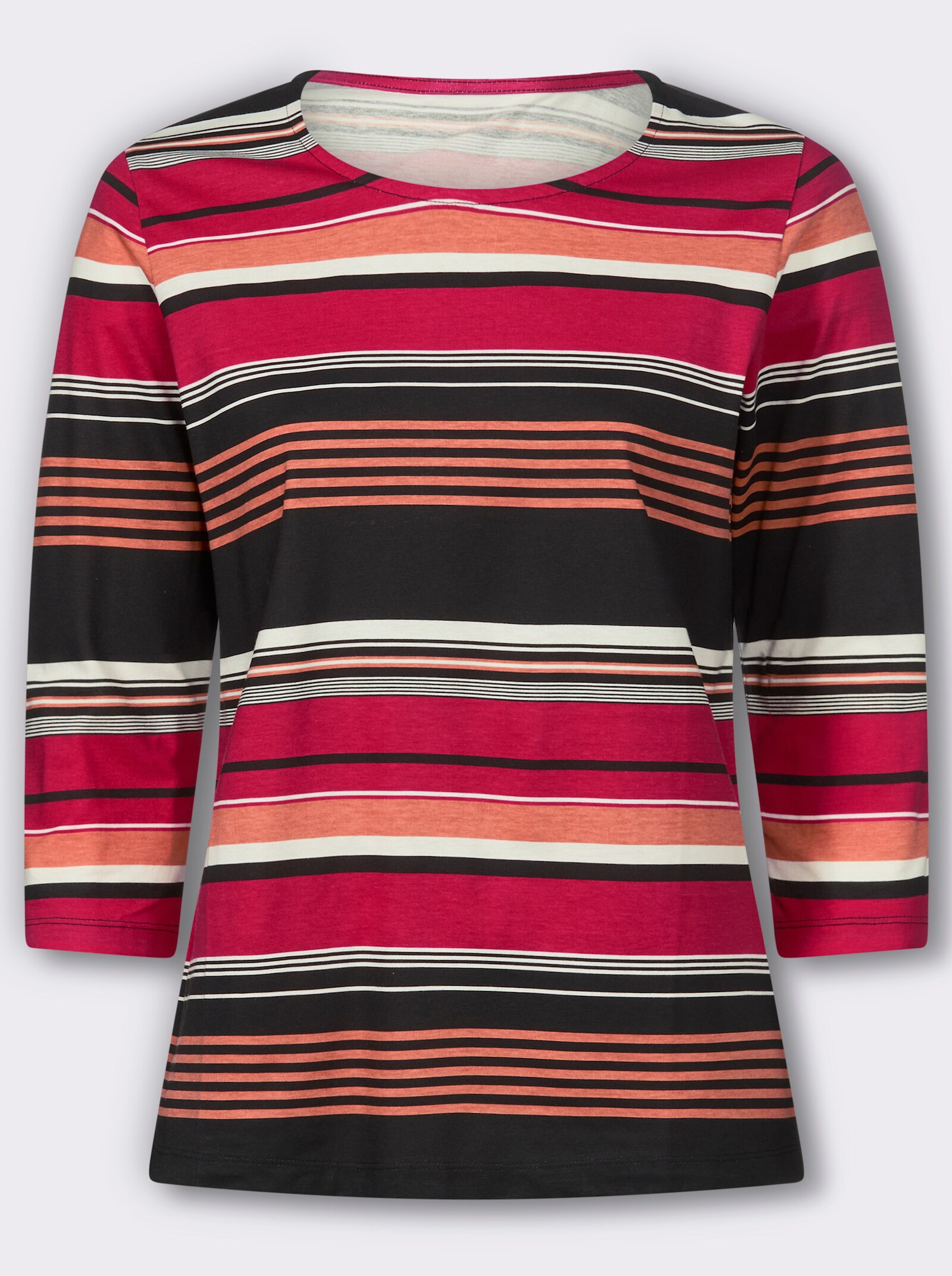 3/4-Arm-Shirt aus Baumwolle, gestreift - erdbeere-schwarz-geringelt