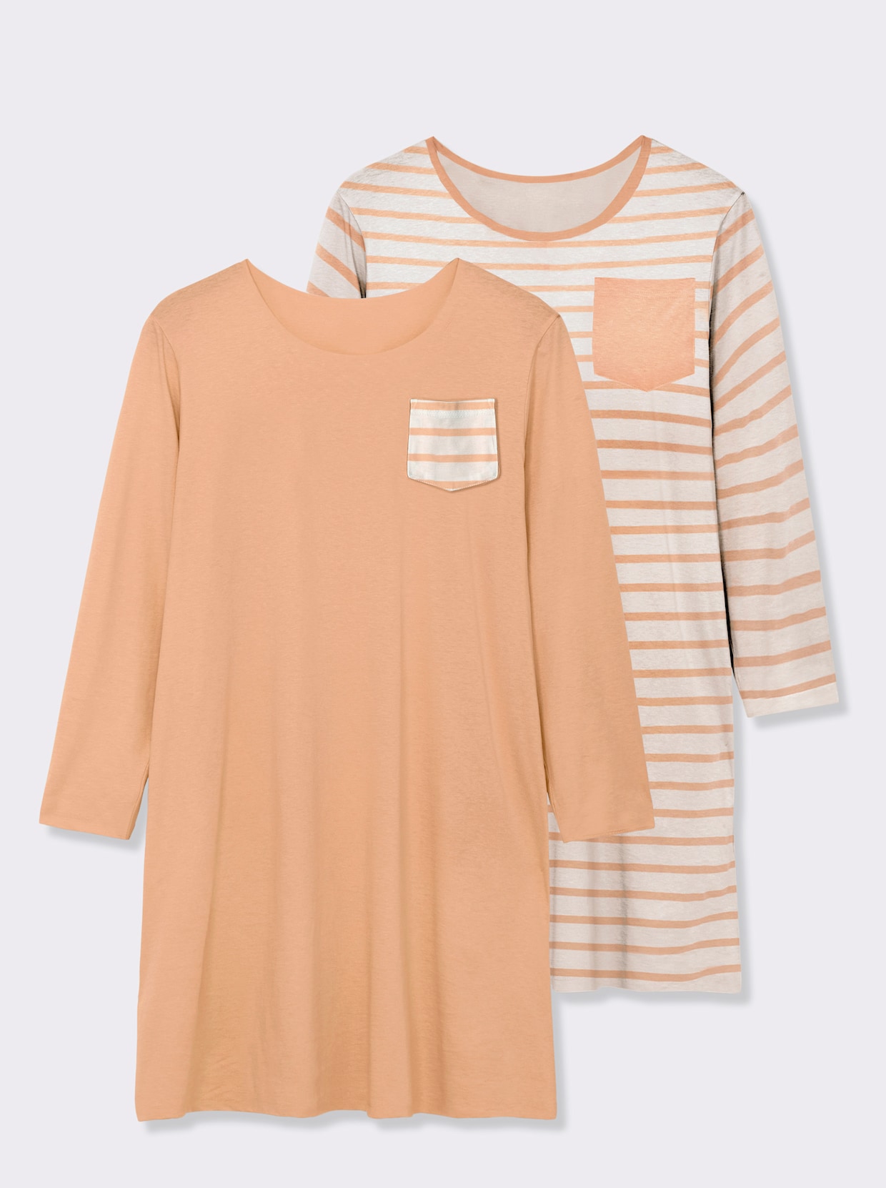 wäschepur Sleepshirts - apricot + apricot-ecru-gestreift