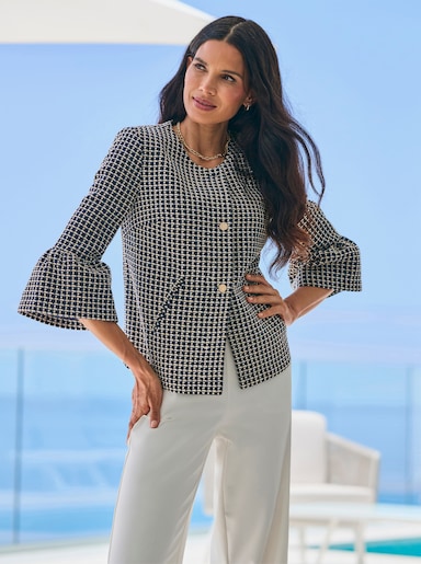 heine Bouclé-Blazer - marine-ecru-gemustert