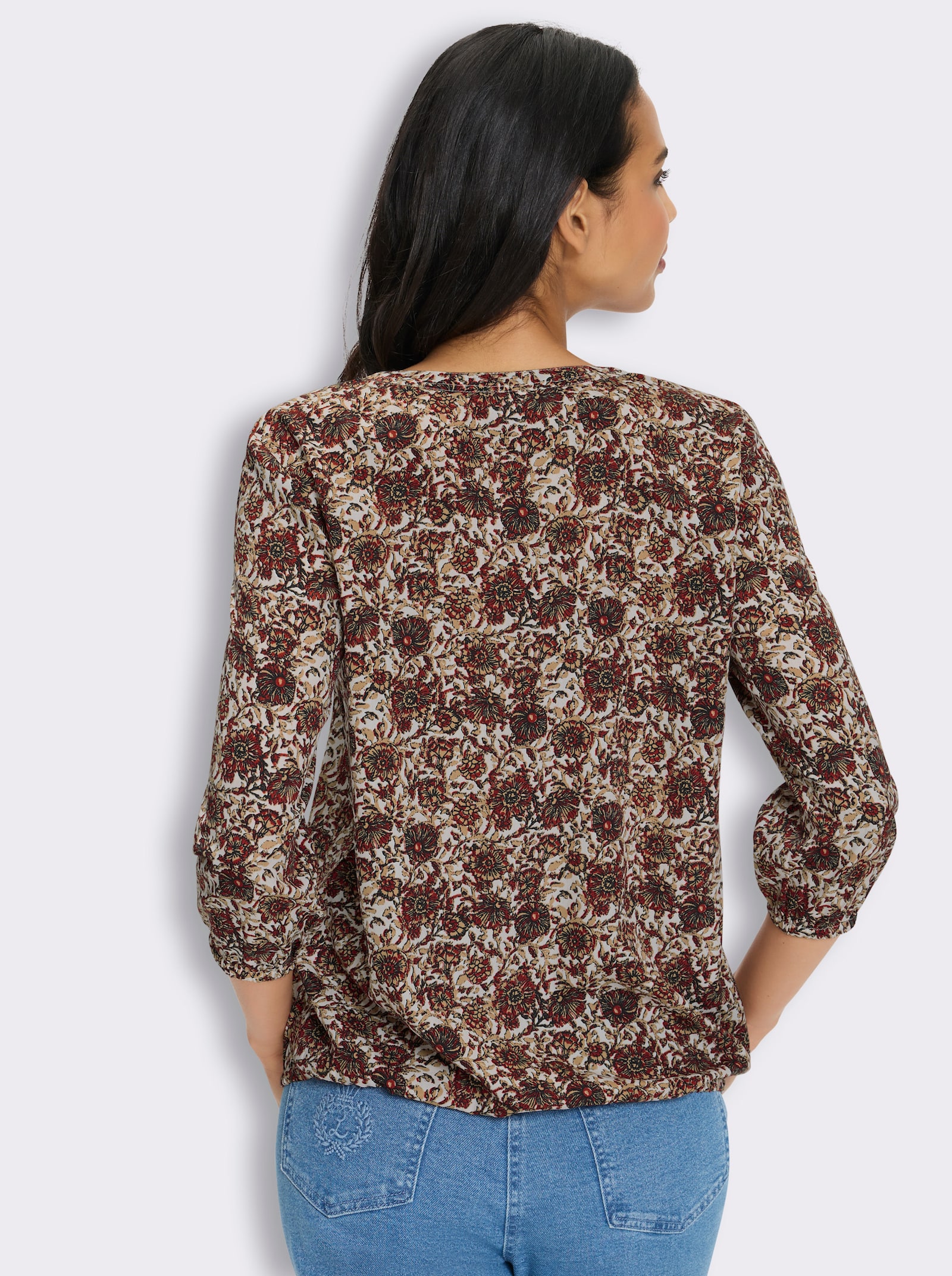 Druckbluse in Schlupfform - sand-camel-bedruckt