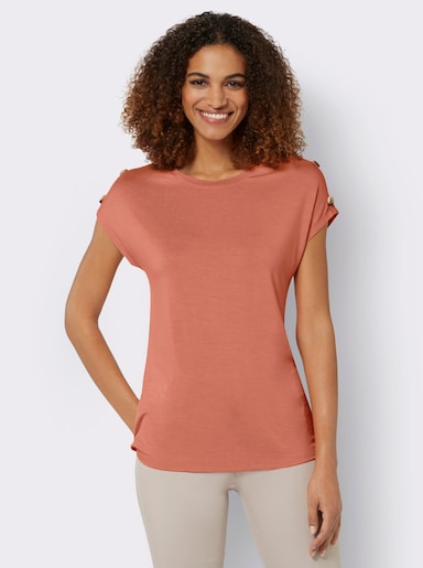Kurzarmshirt mit Zierknöpfen an den Schultern - papaya