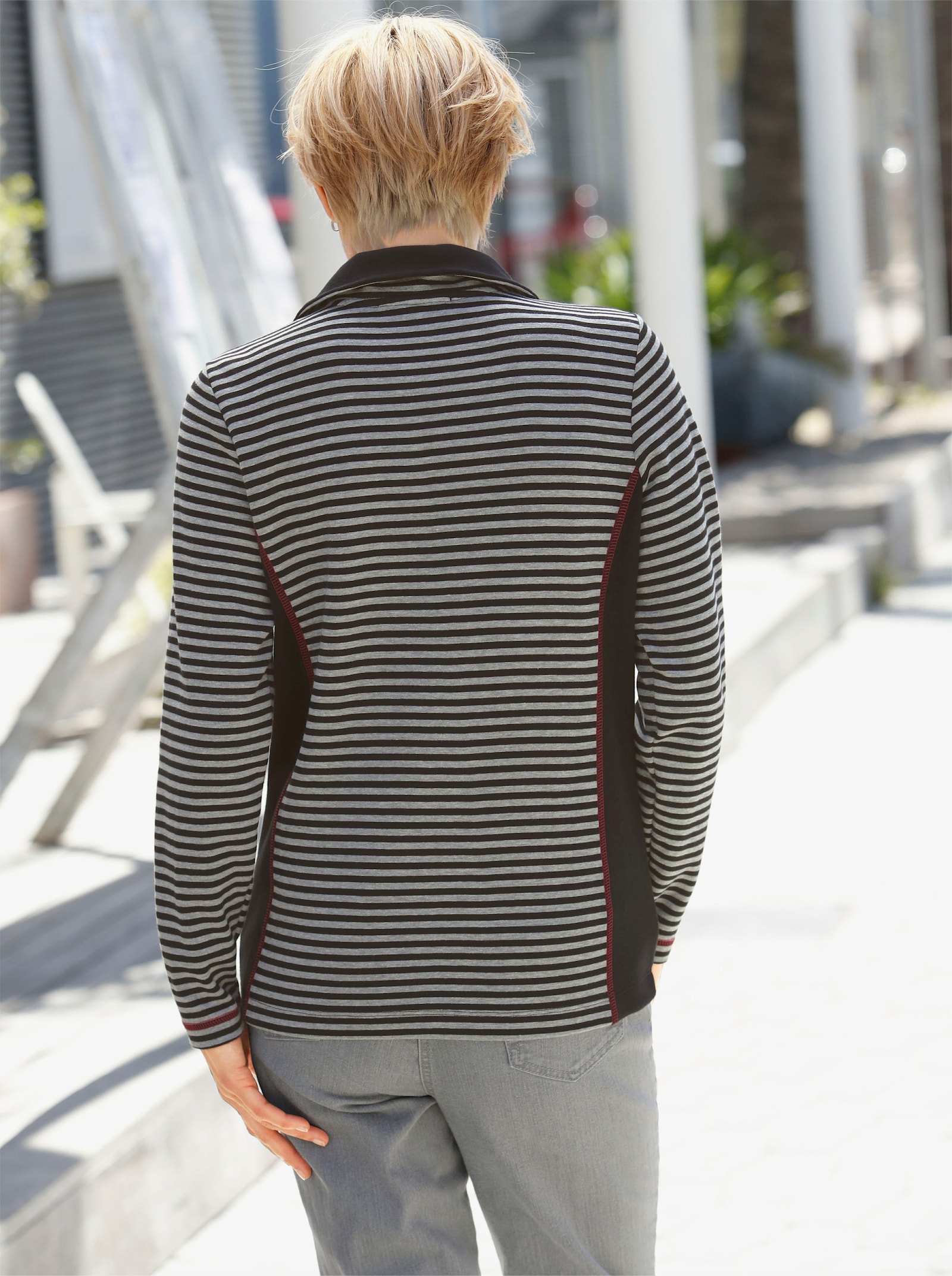 Sweatshirt mit Kontrast-Einsätzen - schwarz-grau-gestreift