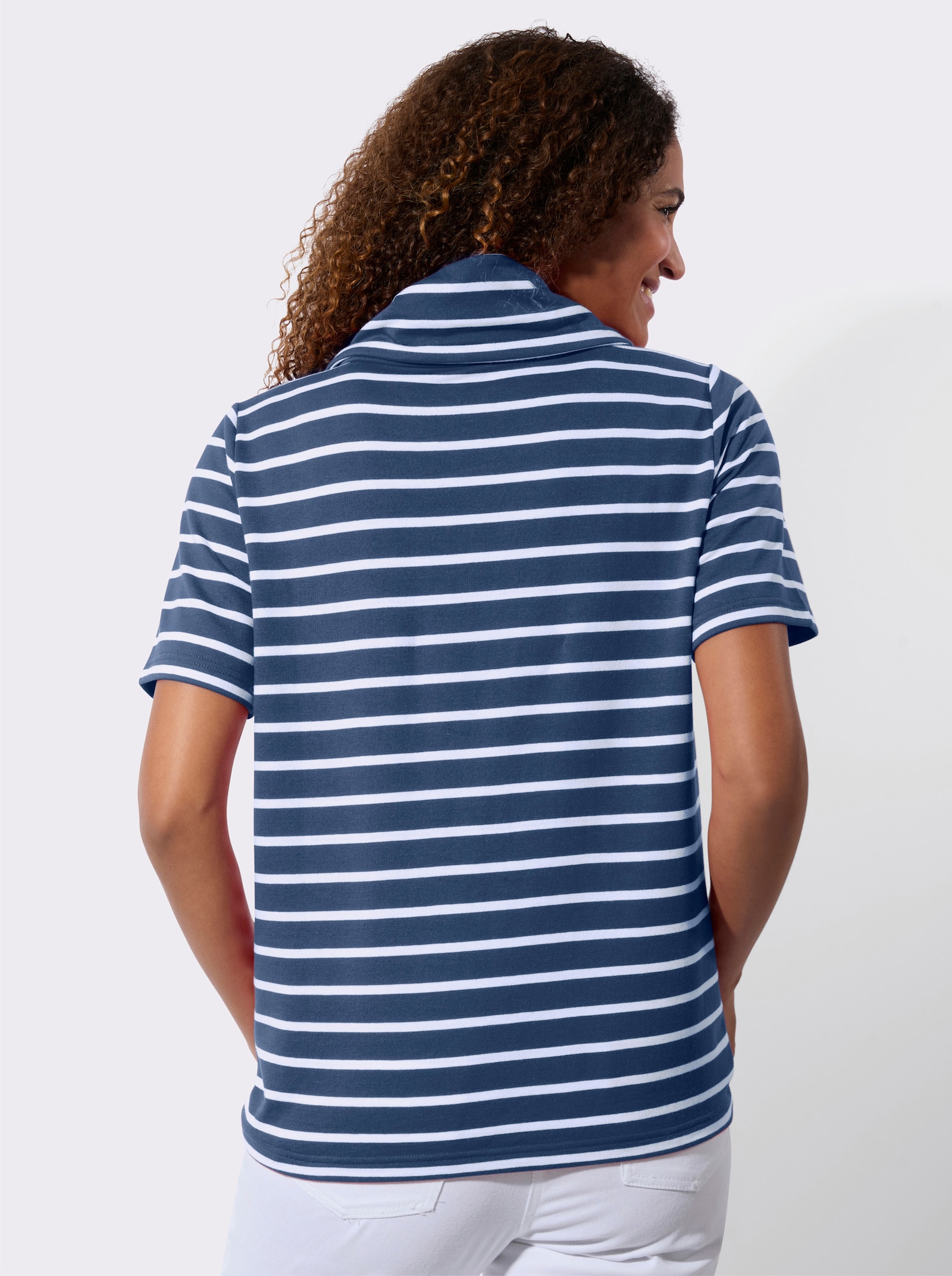 Sweatshirt mit Rollkragen - jeansblau-weiß-gestreift