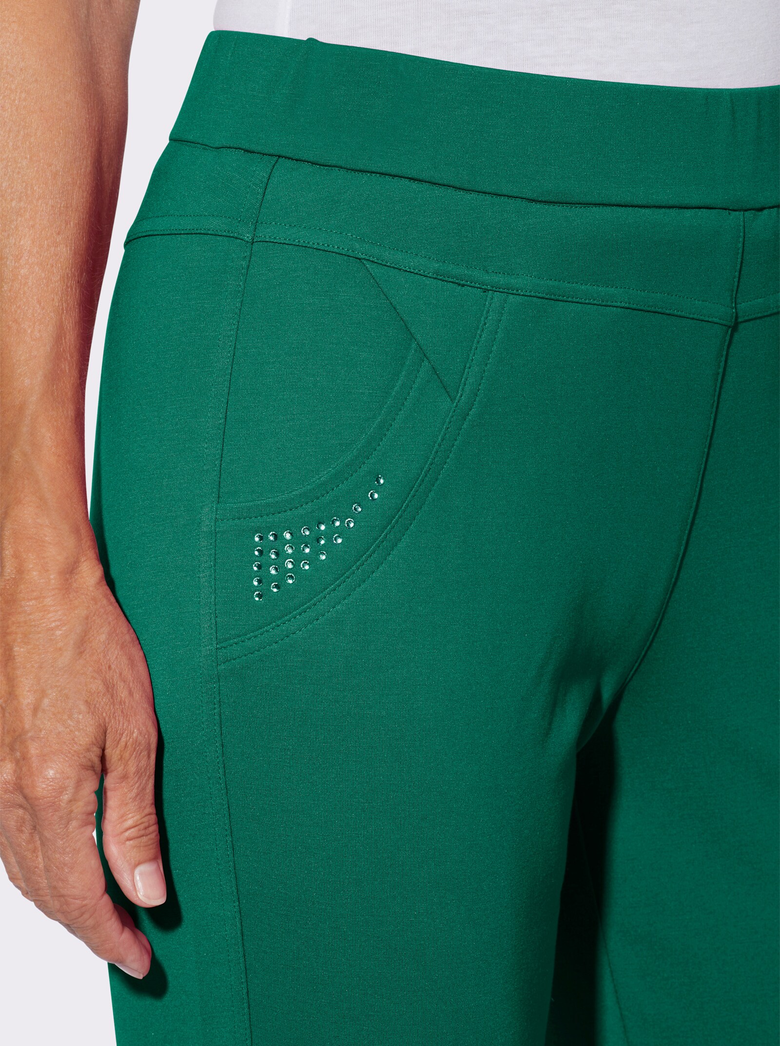 Schlupfhose mit Glitzersteinchen-Deko - grün