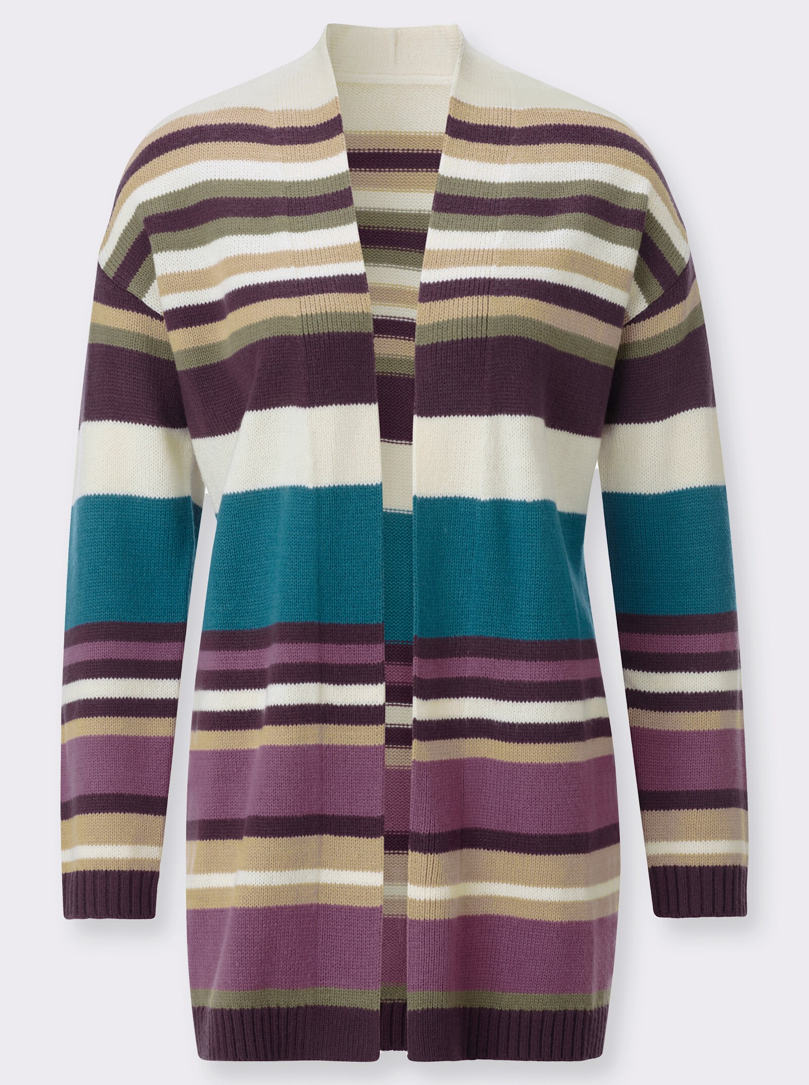 Longstrickjacke im Streifenmuster - aubergine-violett-geringelt