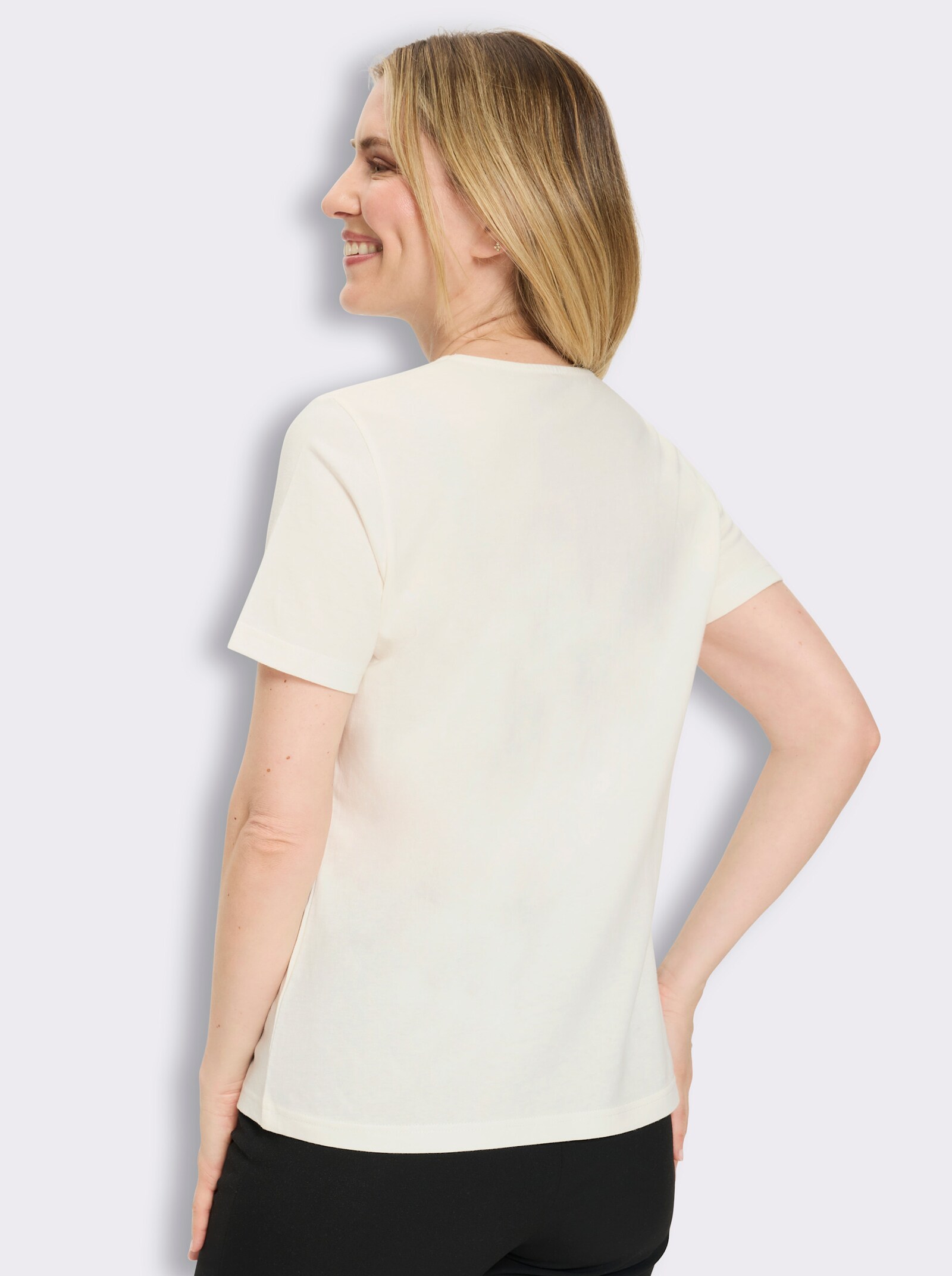 Kurzarmshirt mit Glitzersteinchen - ecru