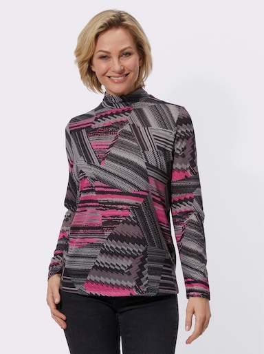 Winter-Shirt - fuchsia-steingrau-bedruckt