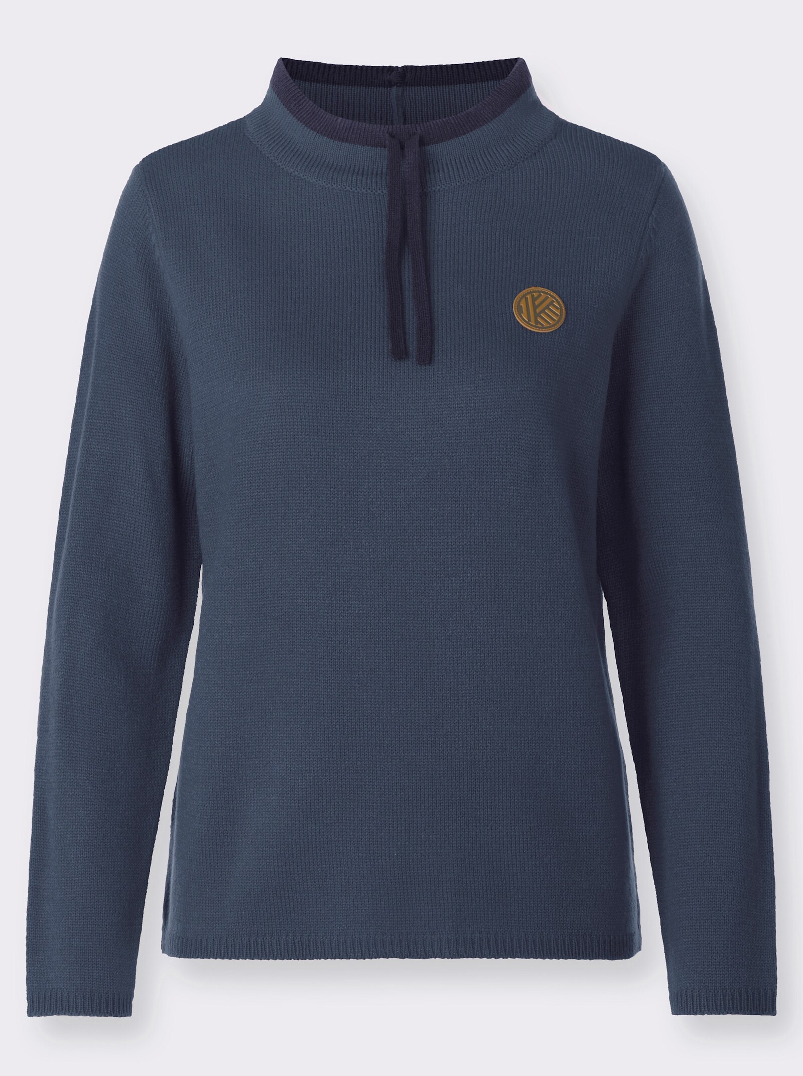 Stehkragenpullover mit Kontrast-Akzenten - rauchblau-marine