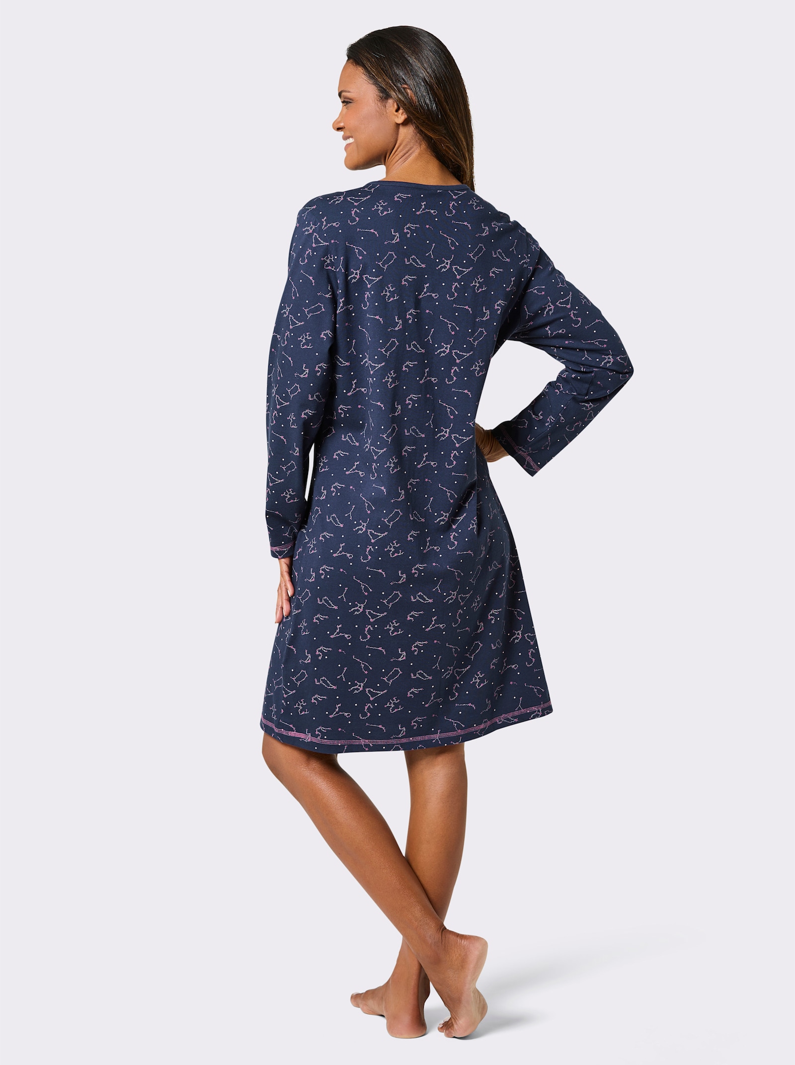 Comtessa Nachthemd mit Sternbild-Motiven - marine-altrosa-bedruckt