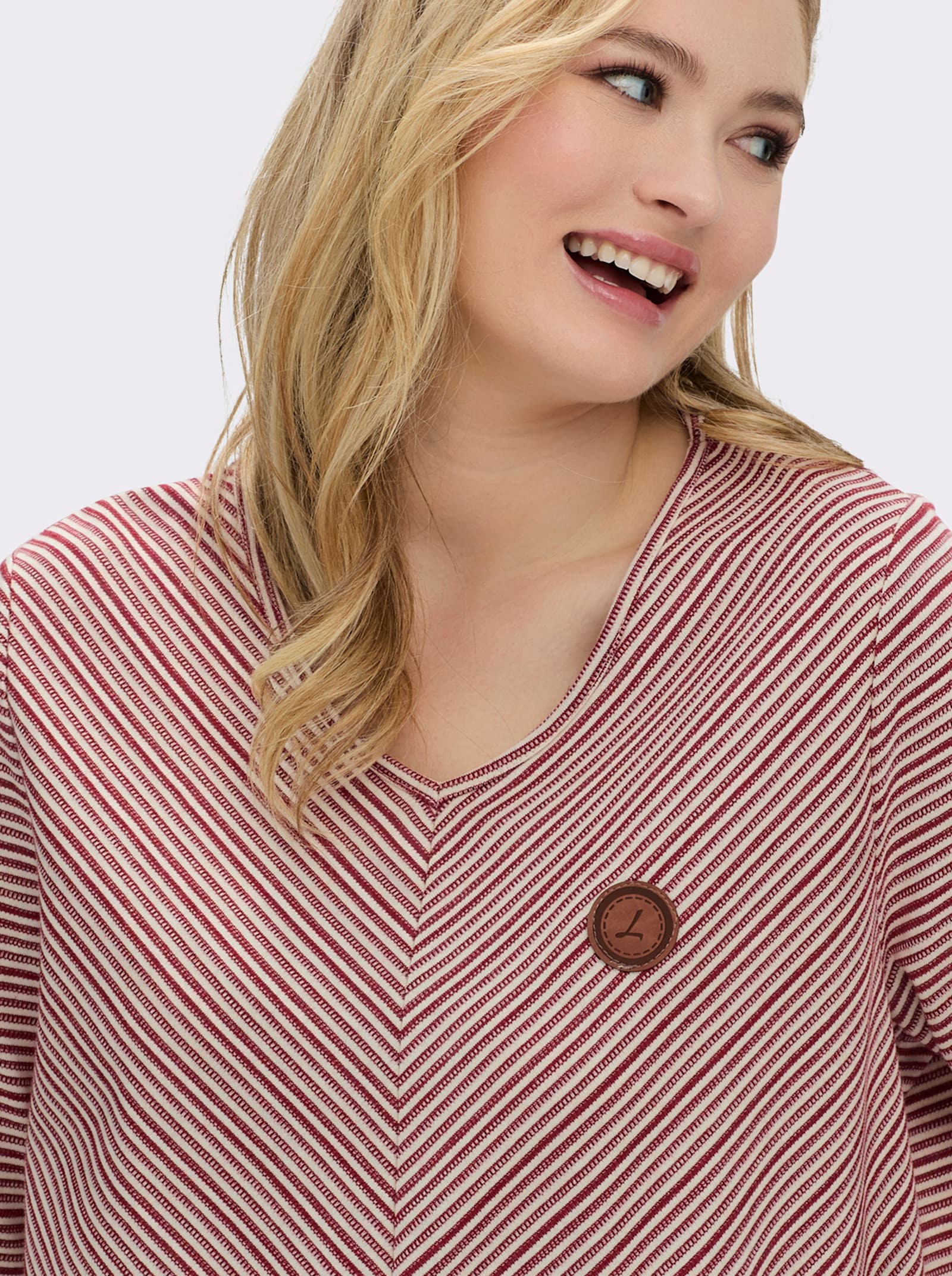 Langarmshirt mit elastischem Saum - dunkelrot-ecru-gemustert