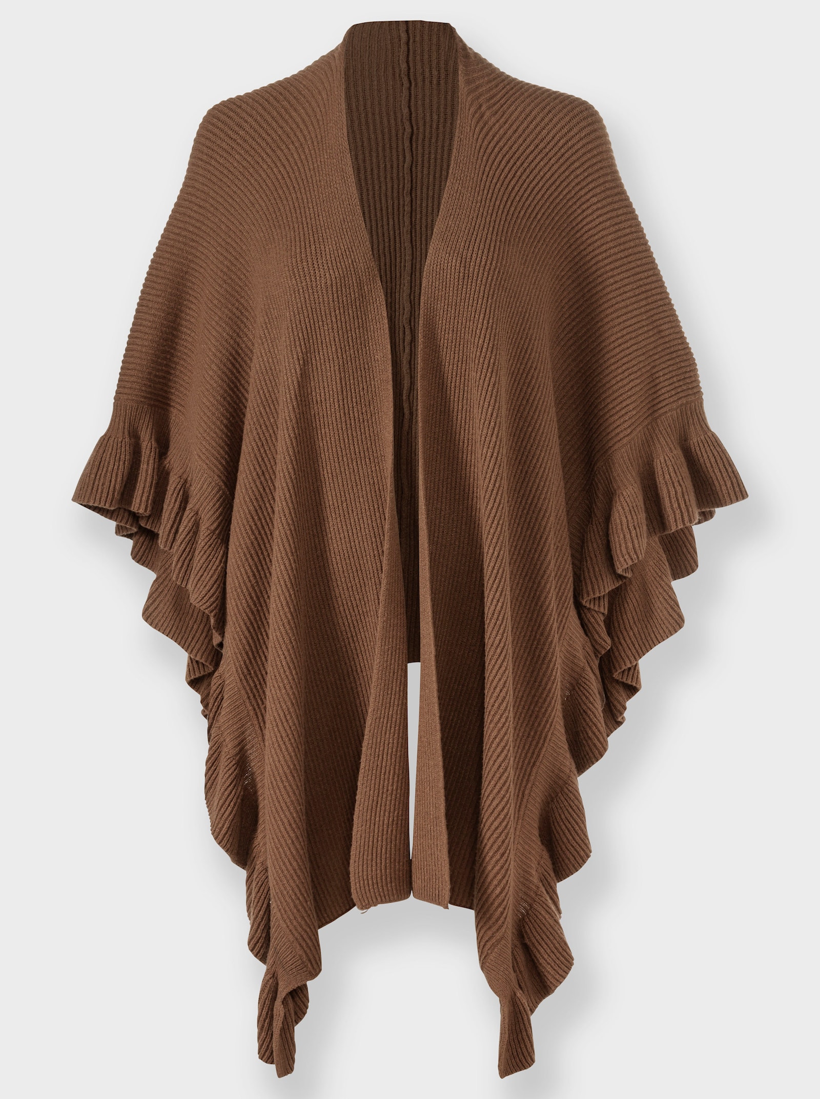 heine Gebreide poncho met volants - bruin