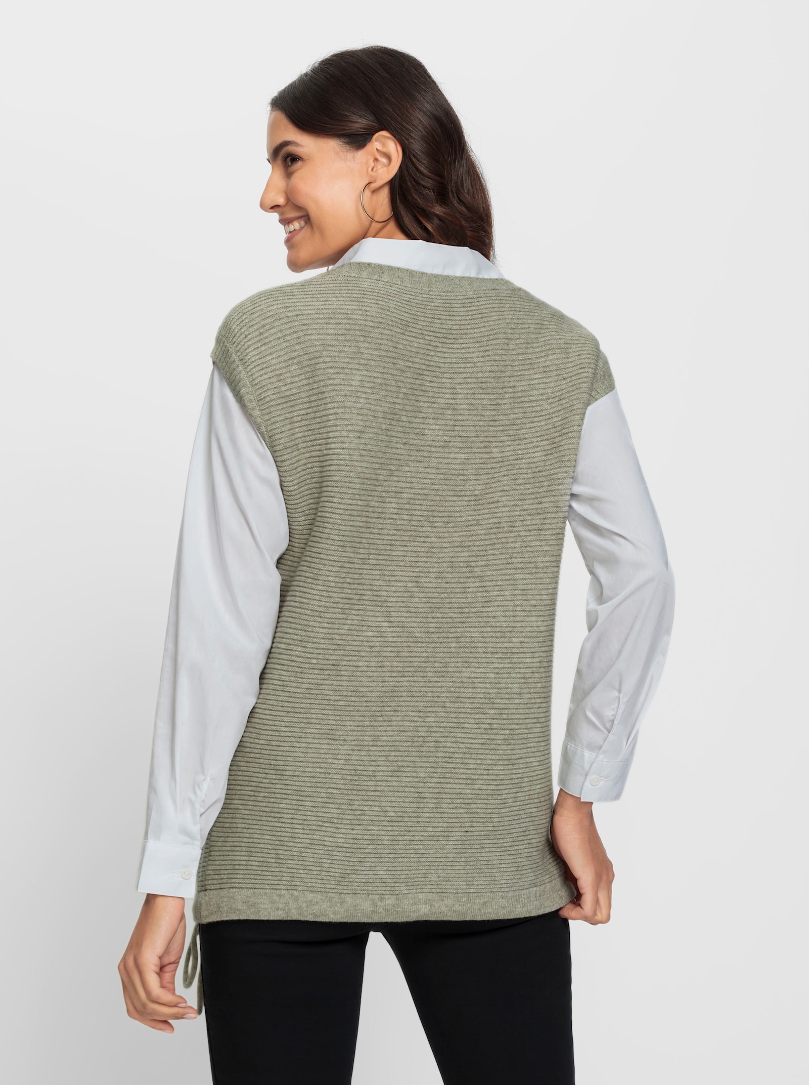 Svetr bez rukávů s nastavitelnou šířkou dolního lemu - khaki-melír