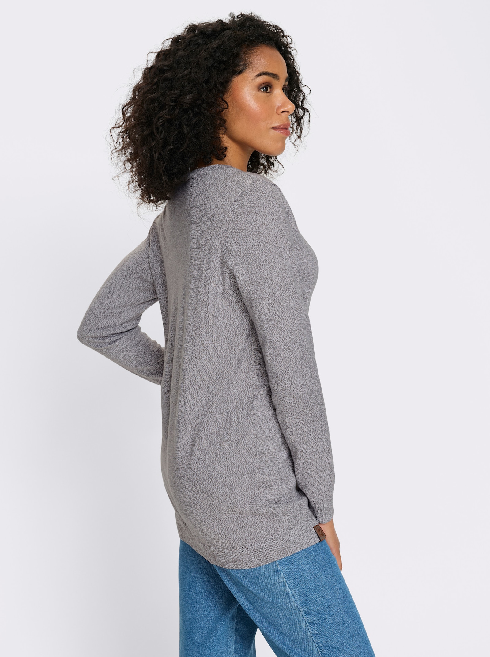 Longpullover mit 50% Baumwolle - grau-meliert