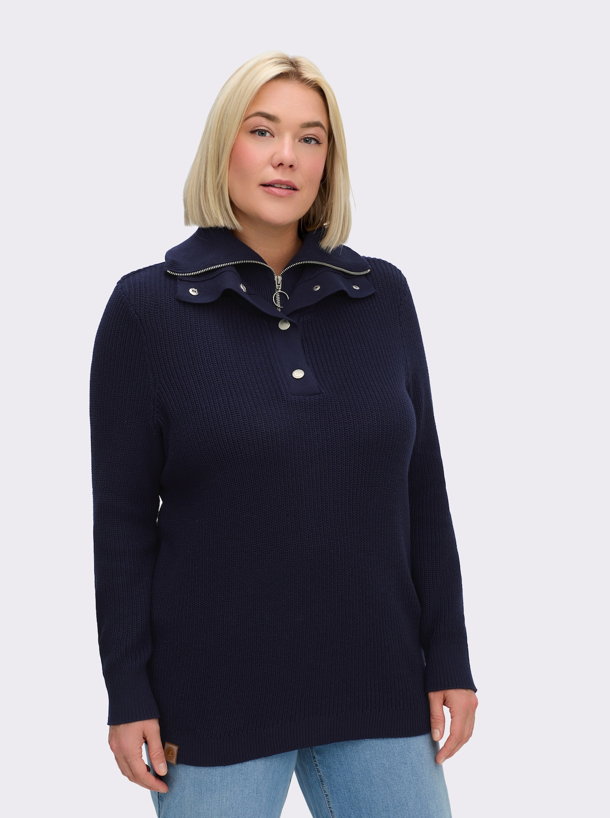 Strickpullover mit Troyerkragen - marine