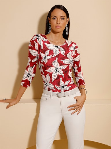 3/4-Arm-Shirt im Blüten-Dessin - rot-champagner-bedruckt