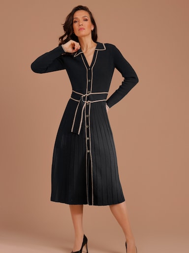 CREATION L PREMIUM Strickkleid inklusive Bindegürtel - schwarz-camel