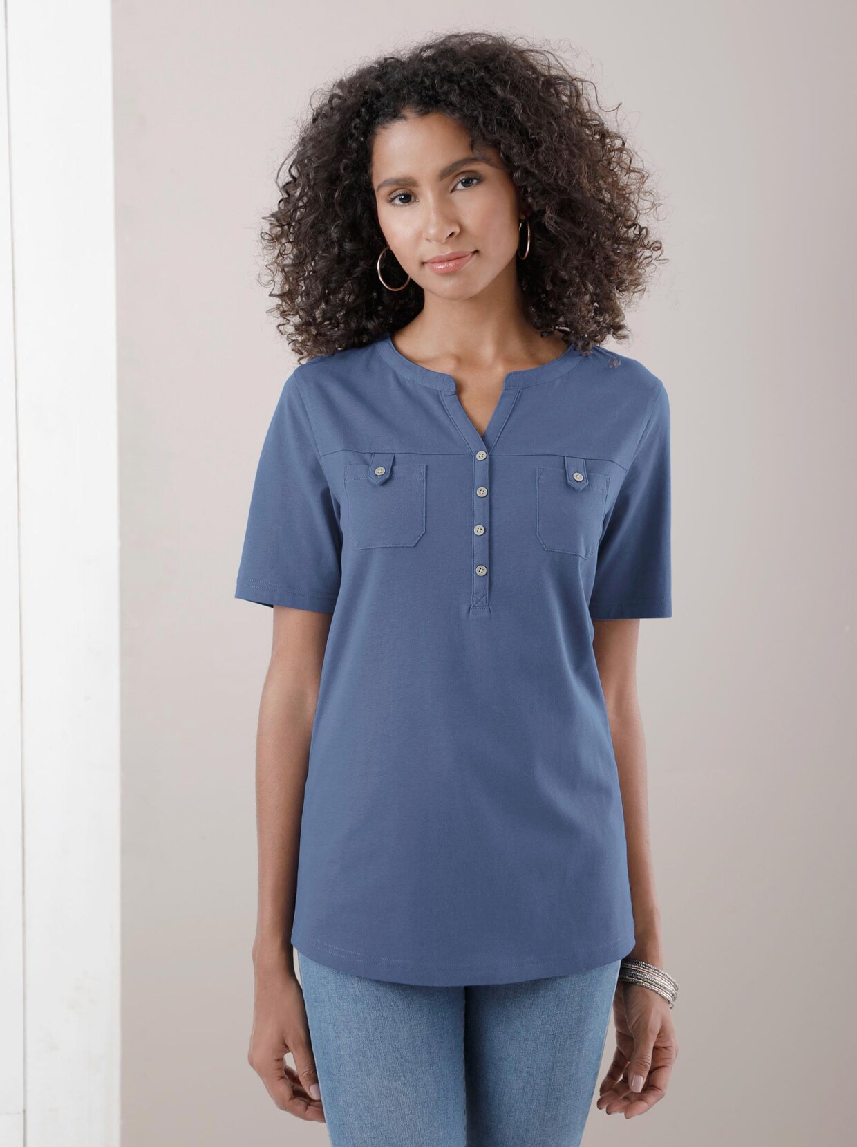 Kurzarmshirt - jeansblau