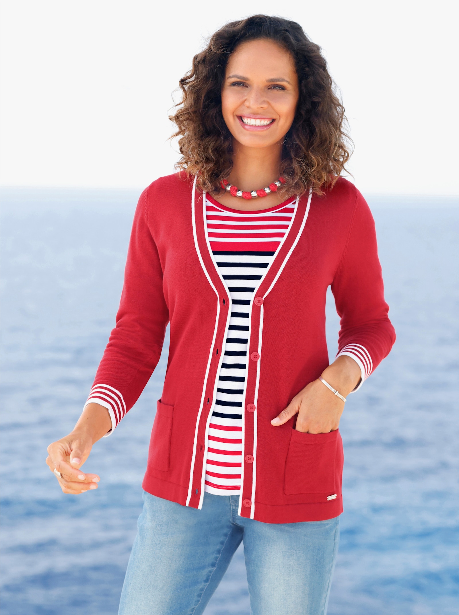 Ringelshirt mit garngefärbtem Muster - erdbeere-weiß-gestreift