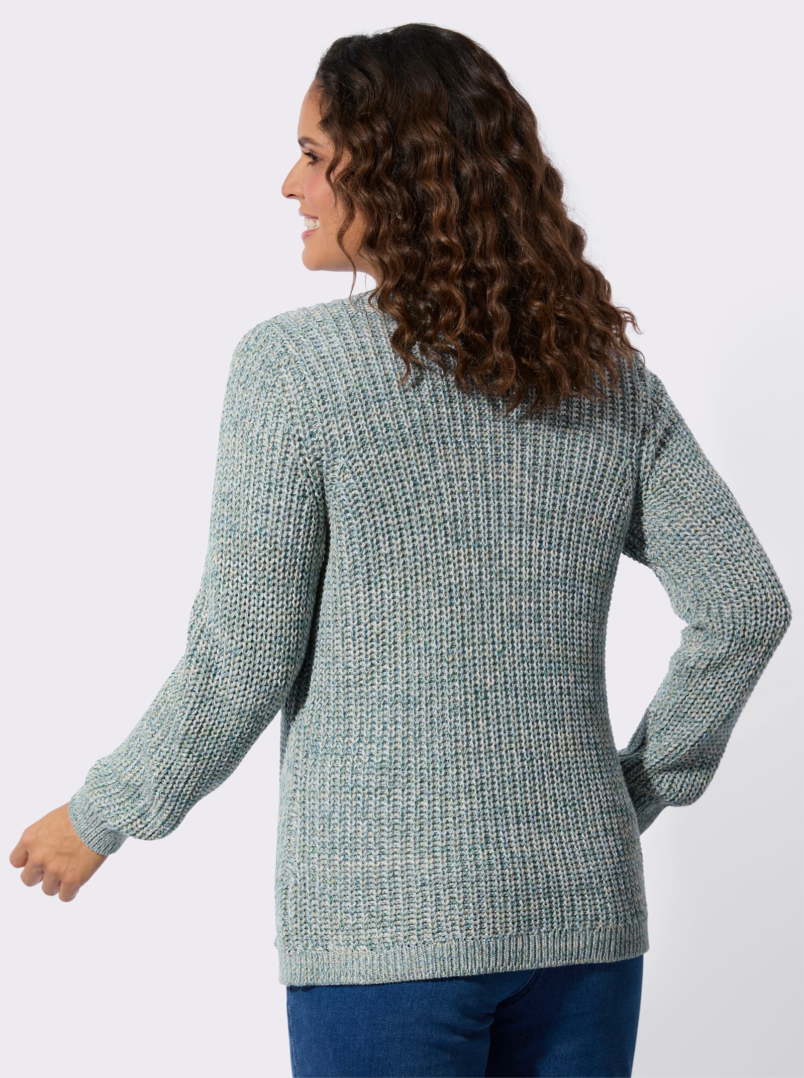 Strickjacke mit elastischen Ripp-Bündchen - lindgrün-bleu-meliert